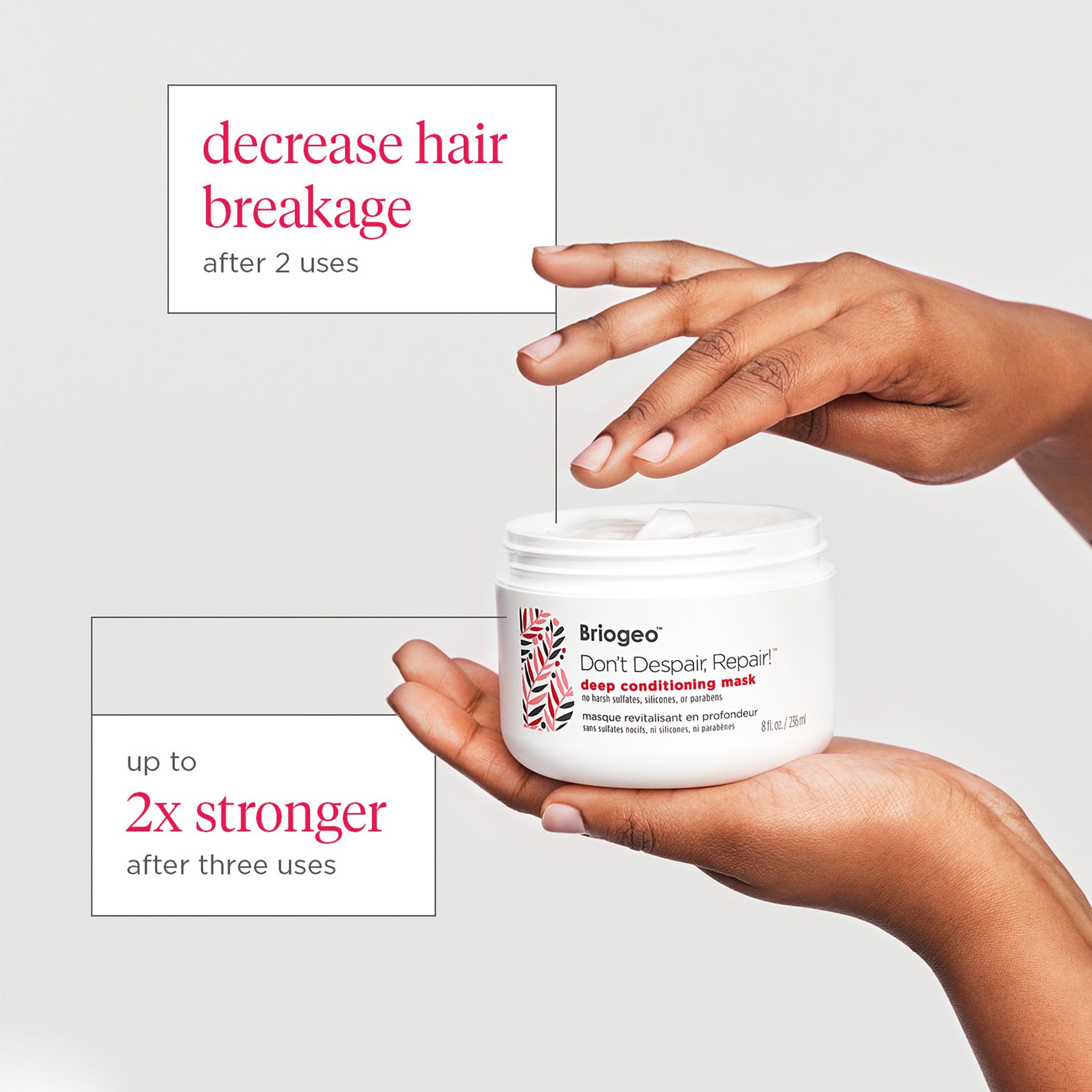 Plant proteins and biotin reinforce hair in Briogeo Don't Despair, Repair mask.