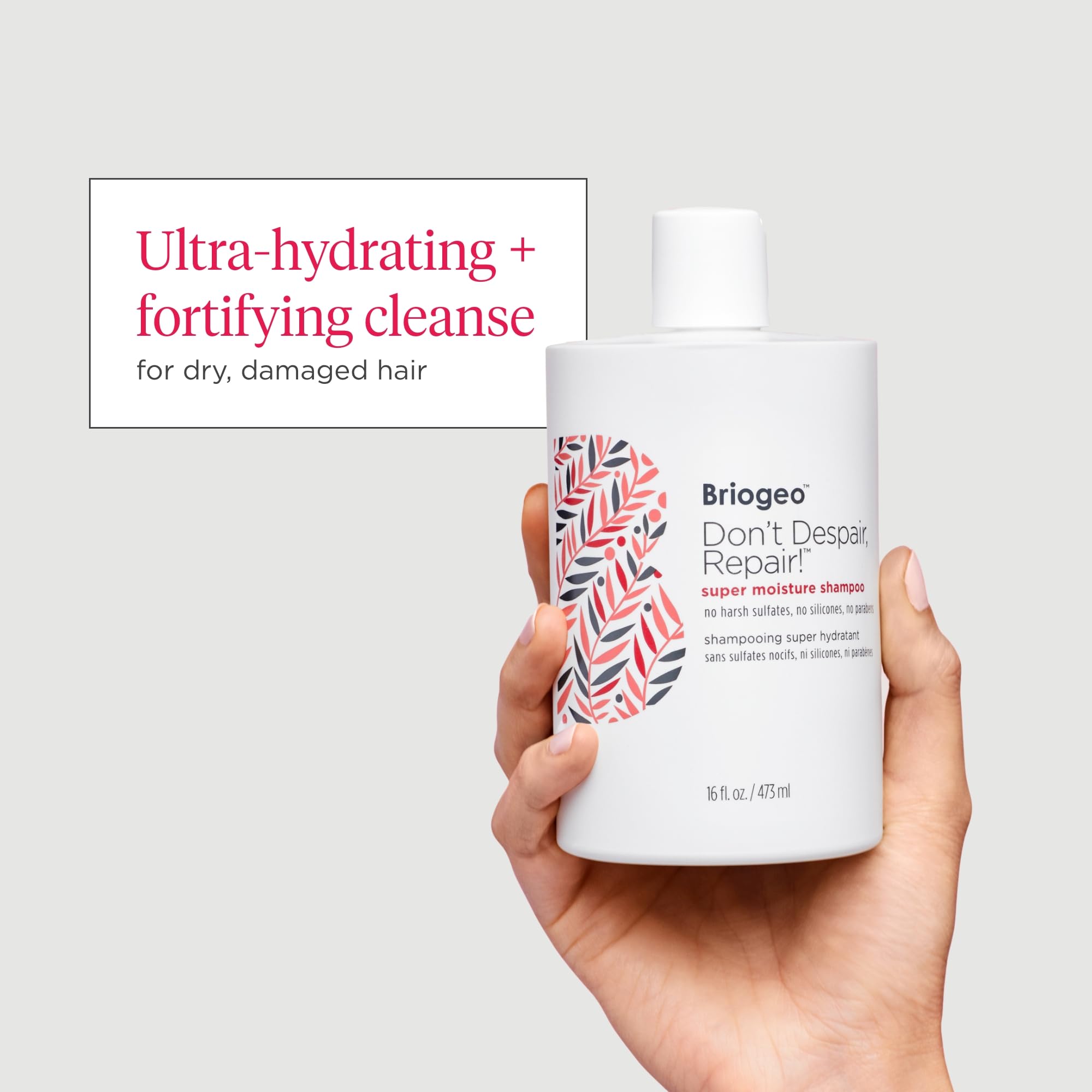 Briogeo Don't Despair, Repair! application on strands shows frizz control and softness