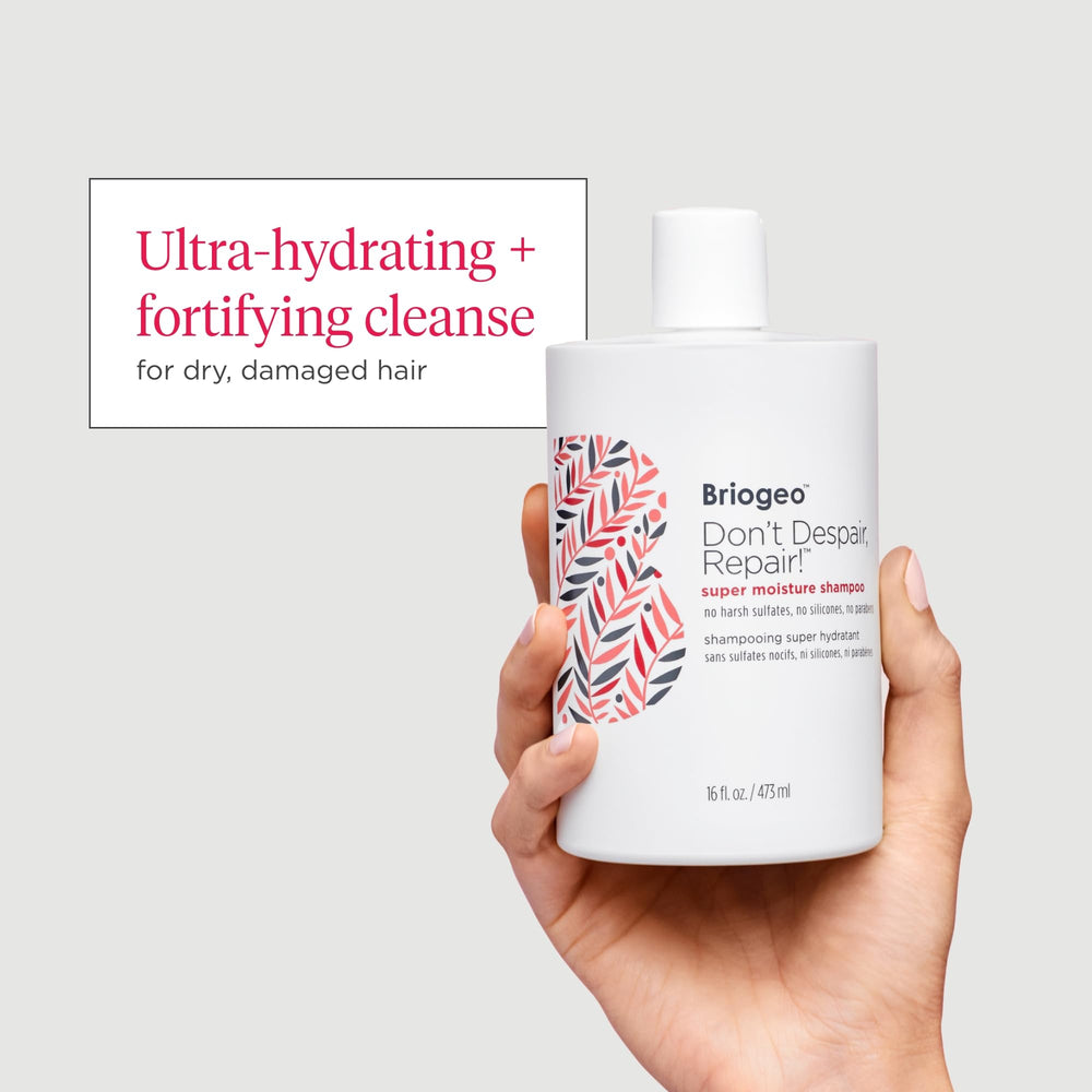 Briogeo Don't Despair, Repair! application on strands shows frizz control and softness