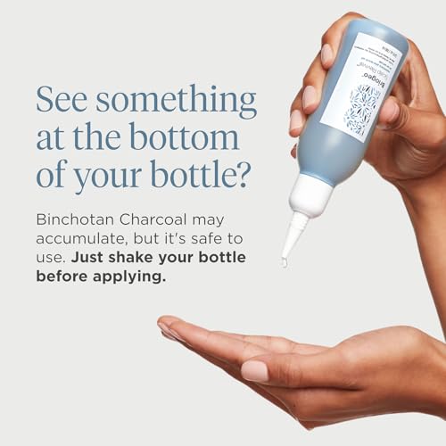 Shake before use notice visible on Briogeo bottle for safe mixing.