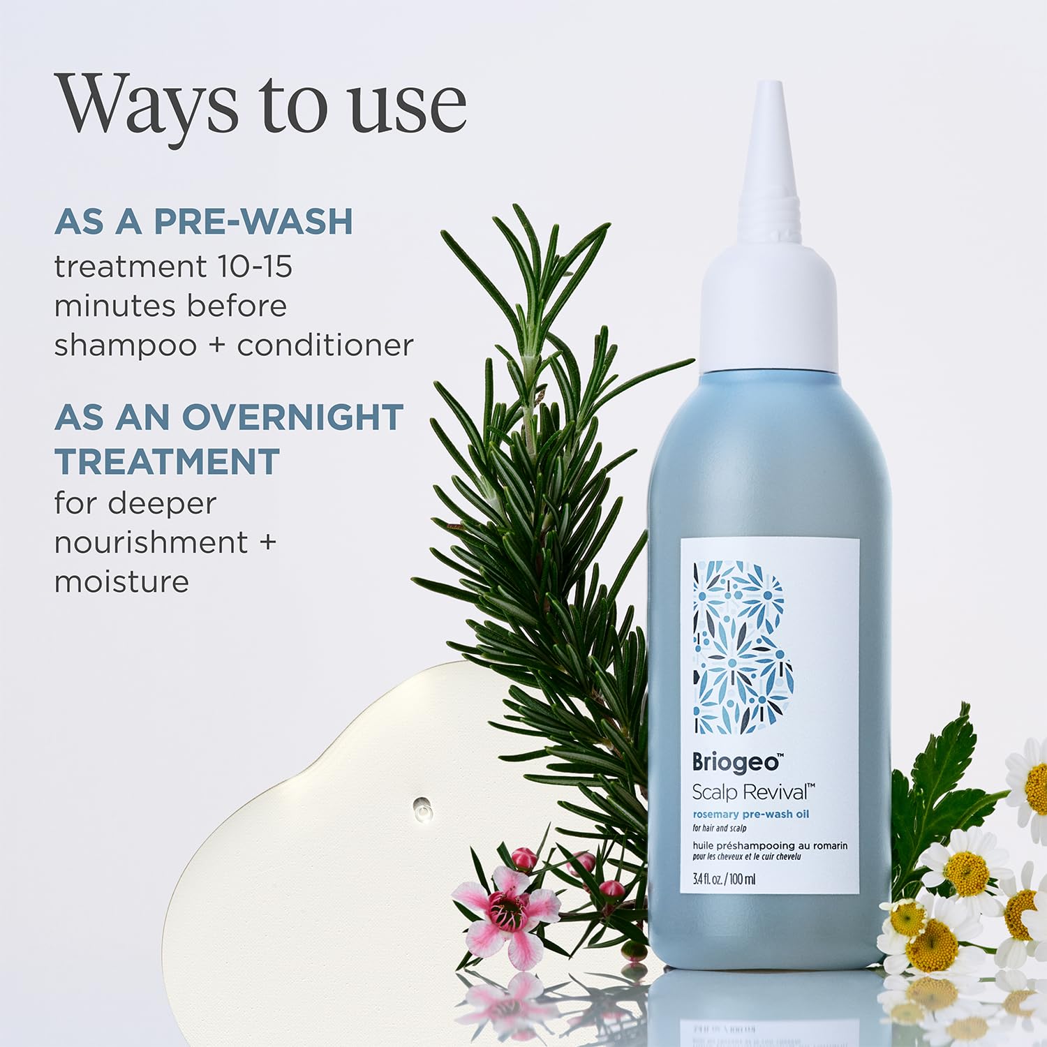 Recyclable bottle and vegan credentials emphasized in Briogeo packaging