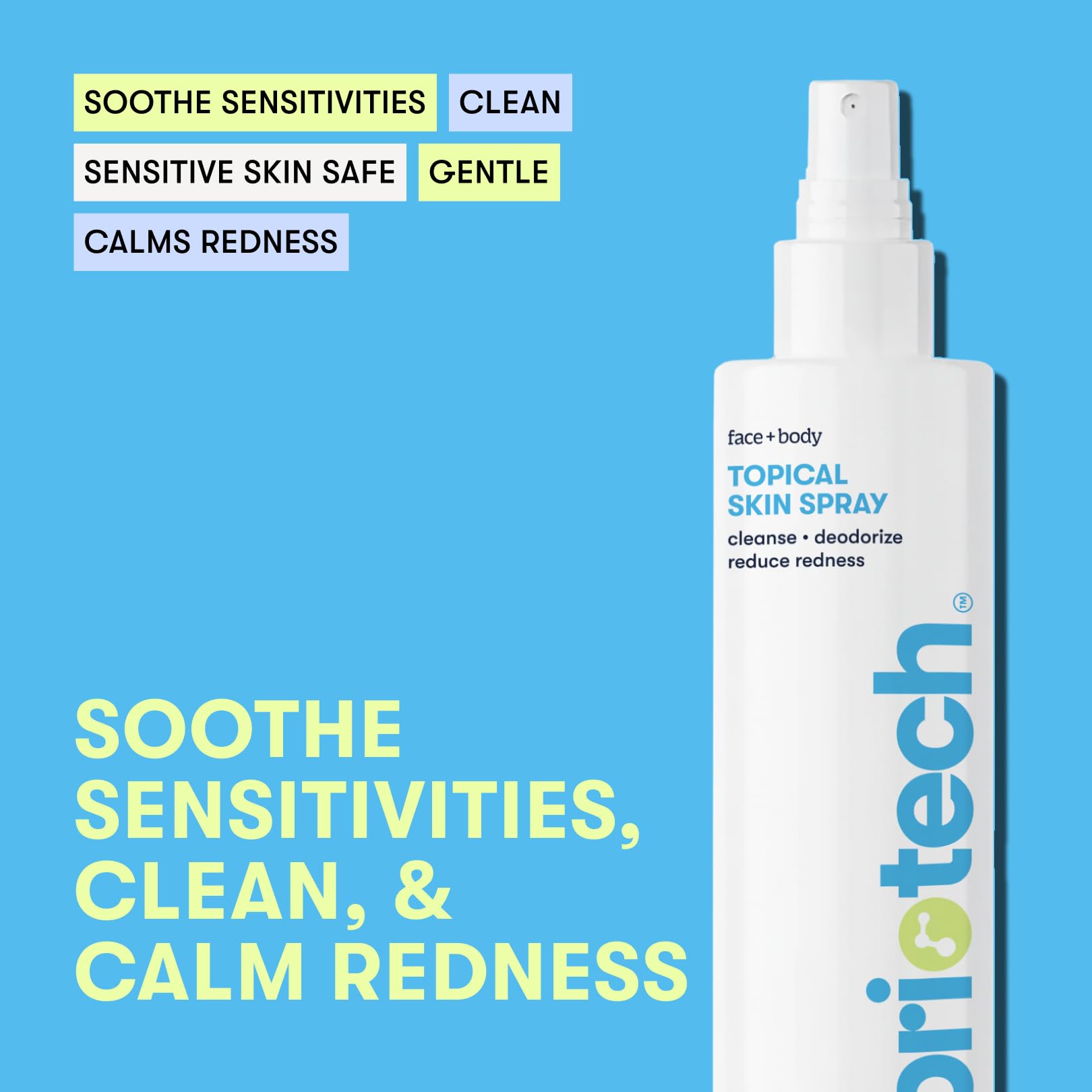 HOCl facial mist close-up highlighting gentle, additive-free formula for sensitive skin.