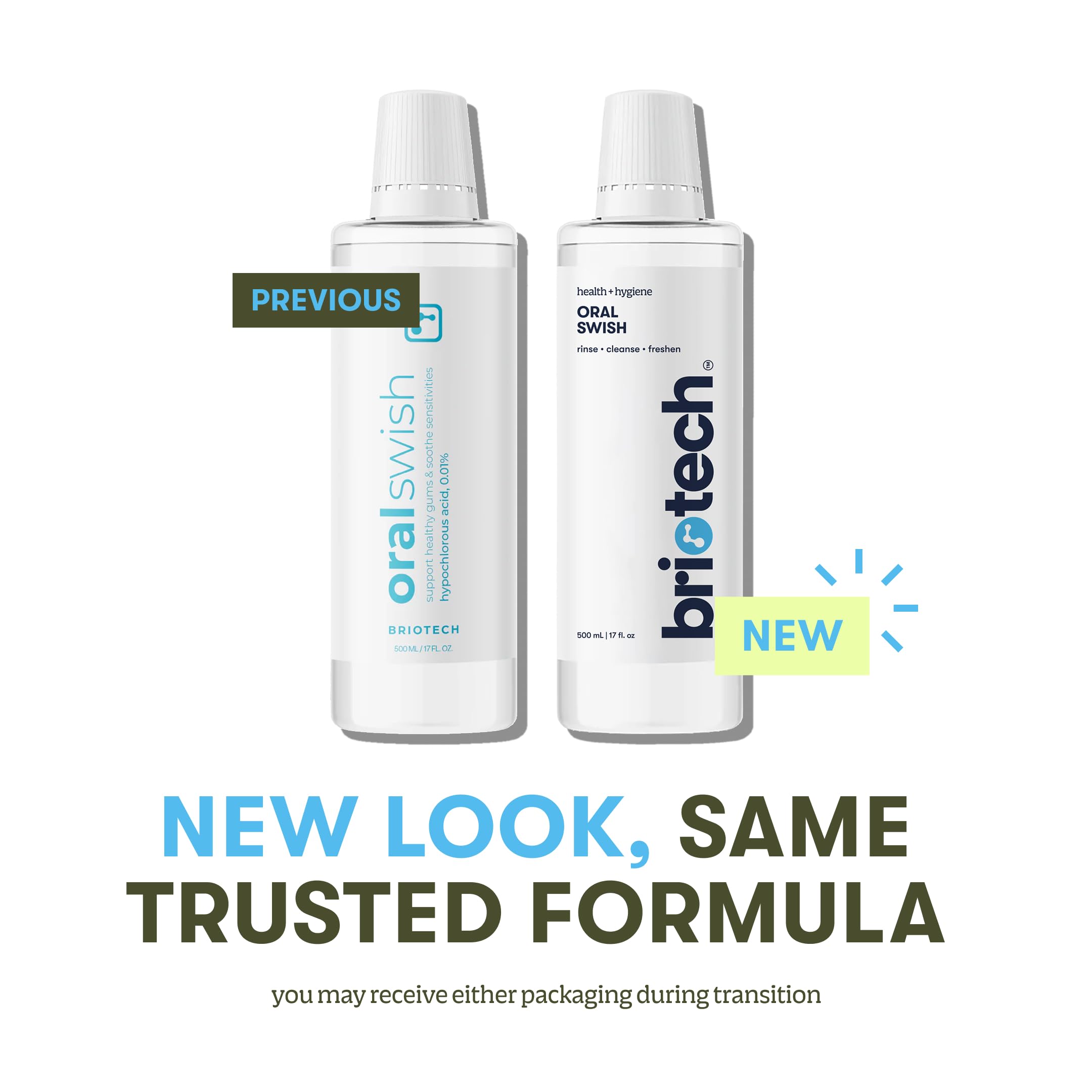BRIOTECH Oral Swish highlights gums and tartar-targeted care with a gentle sensation