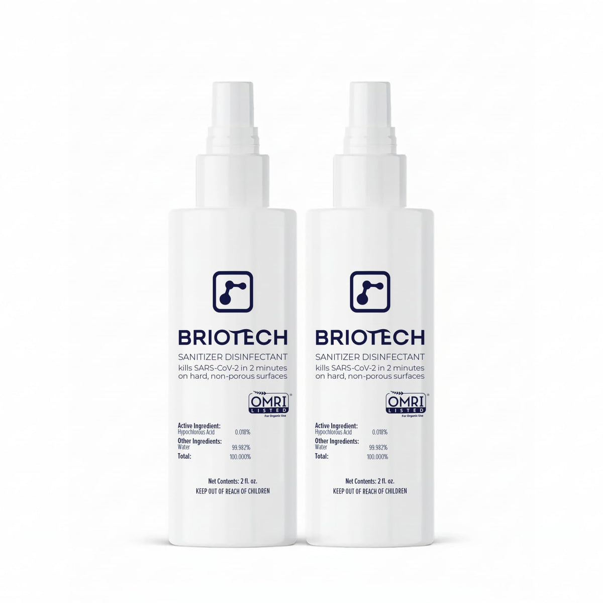 BRIOTECH sanitizer spray bottle for quick surface disinfection.