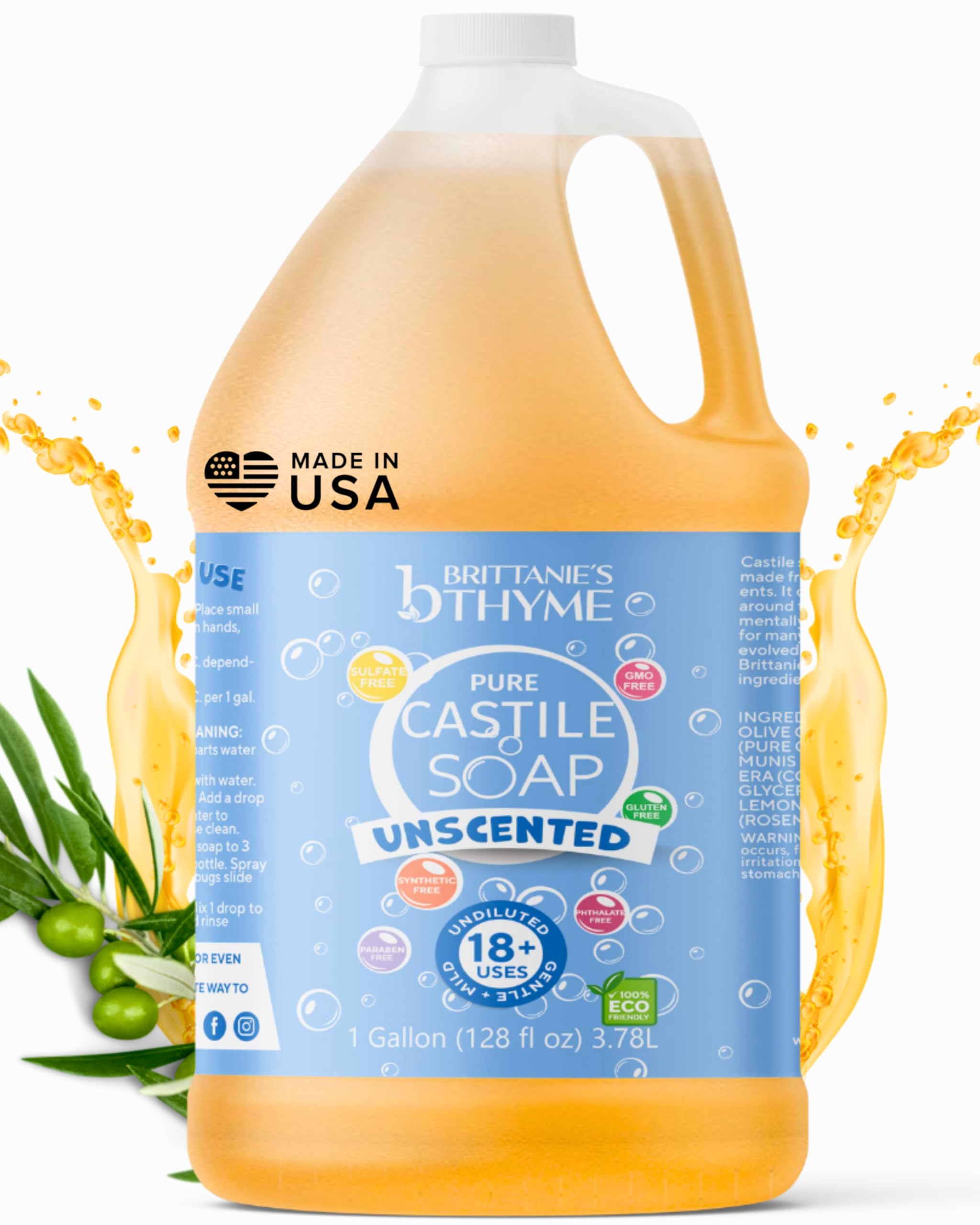 Brittanie's Thyme castile soap refill pour for bulk use and waste reduction.