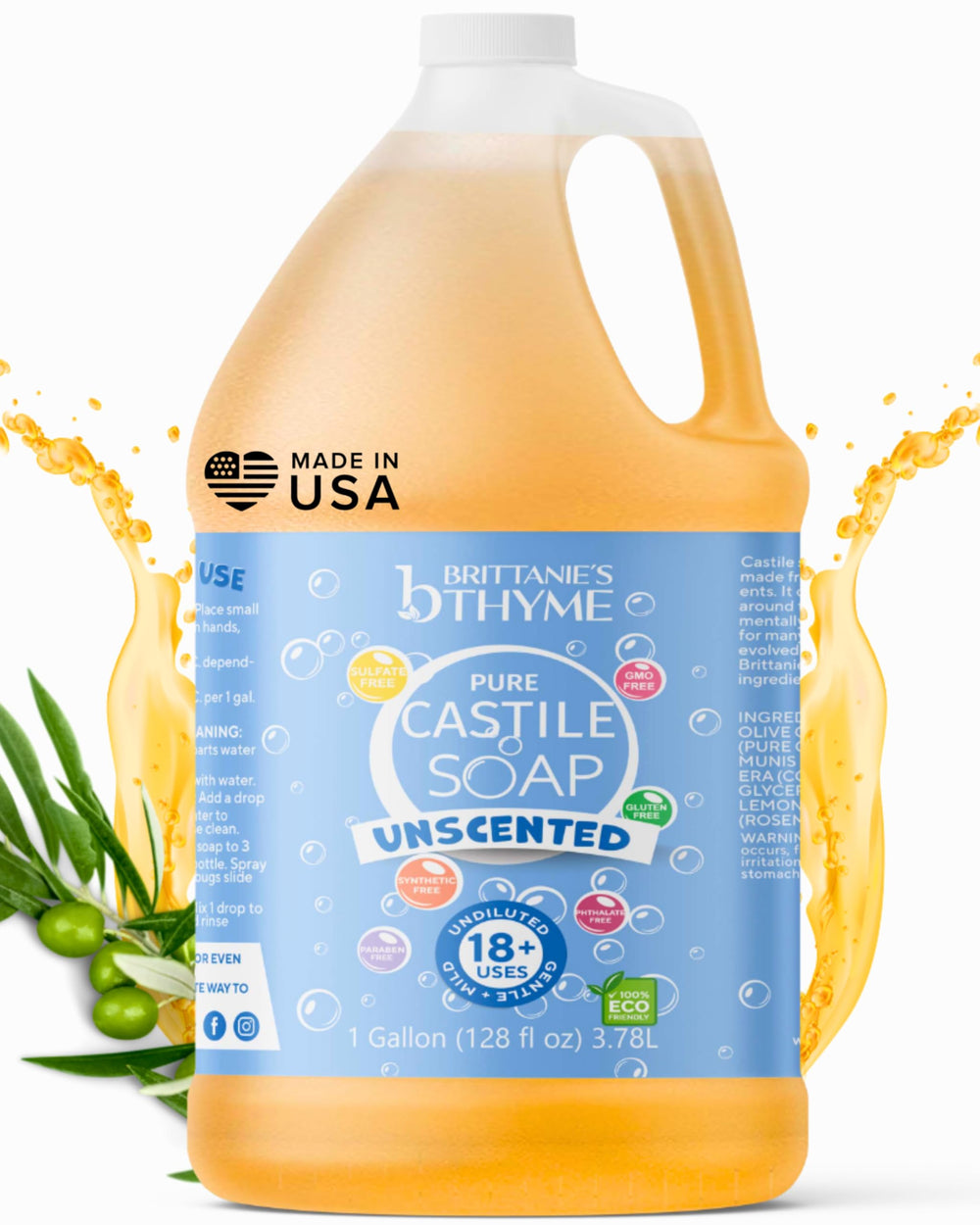 Brittanie's Thyme castile soap refill pour for bulk use and waste reduction.