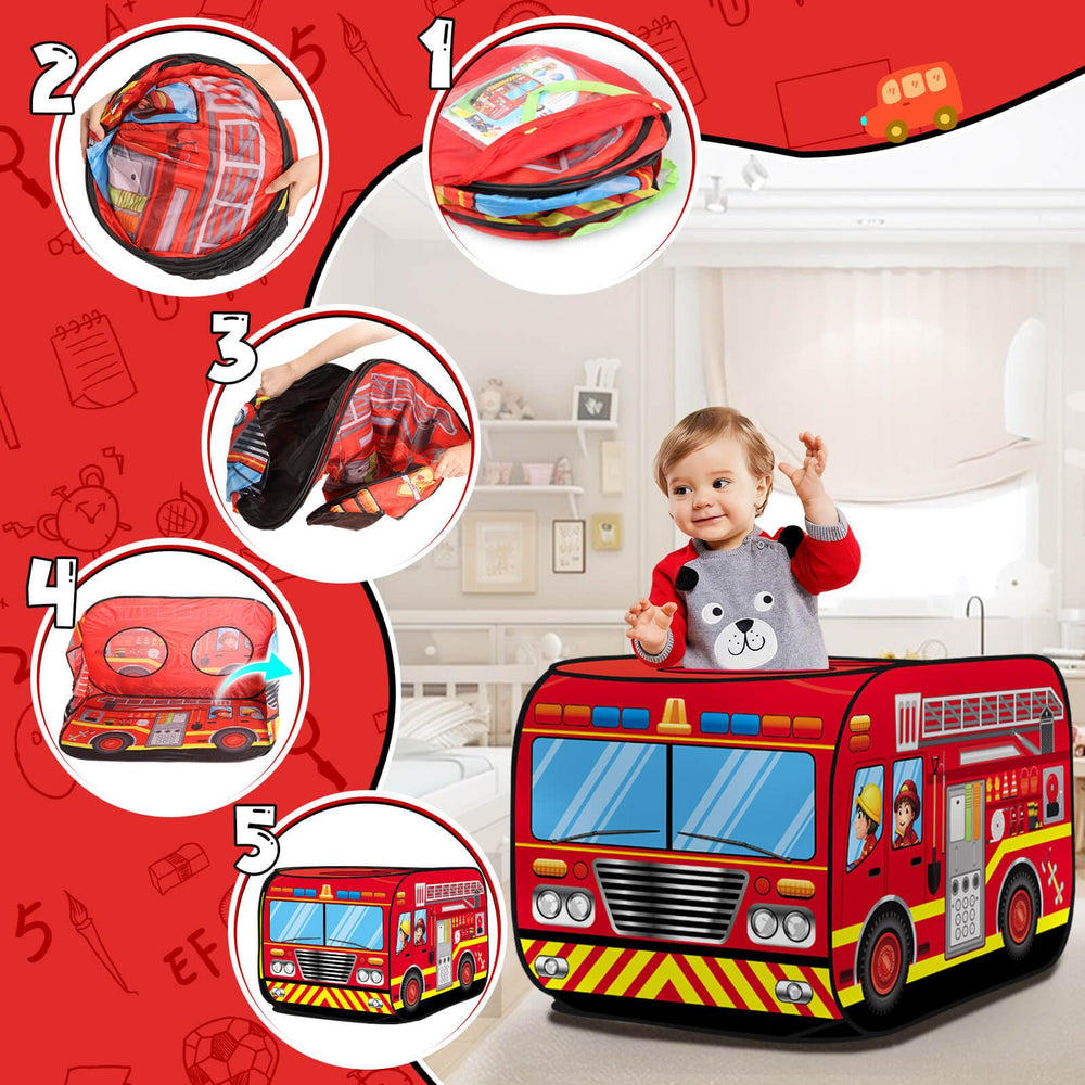 Britik Fire Truck Pop Up Tent interior roomy space for kids.