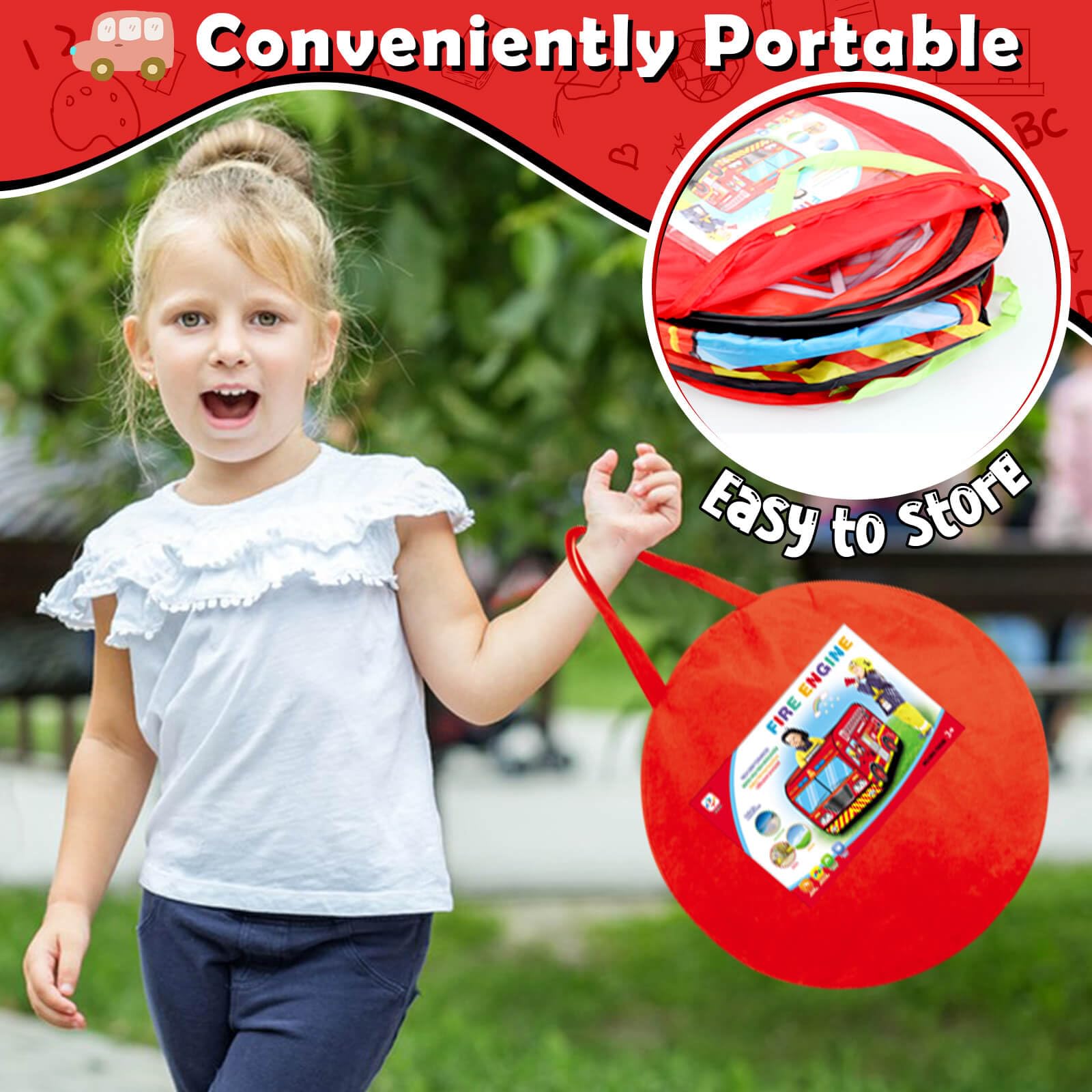 Britik Fire Truck Pop Up Tent versatile play options and pretend play.