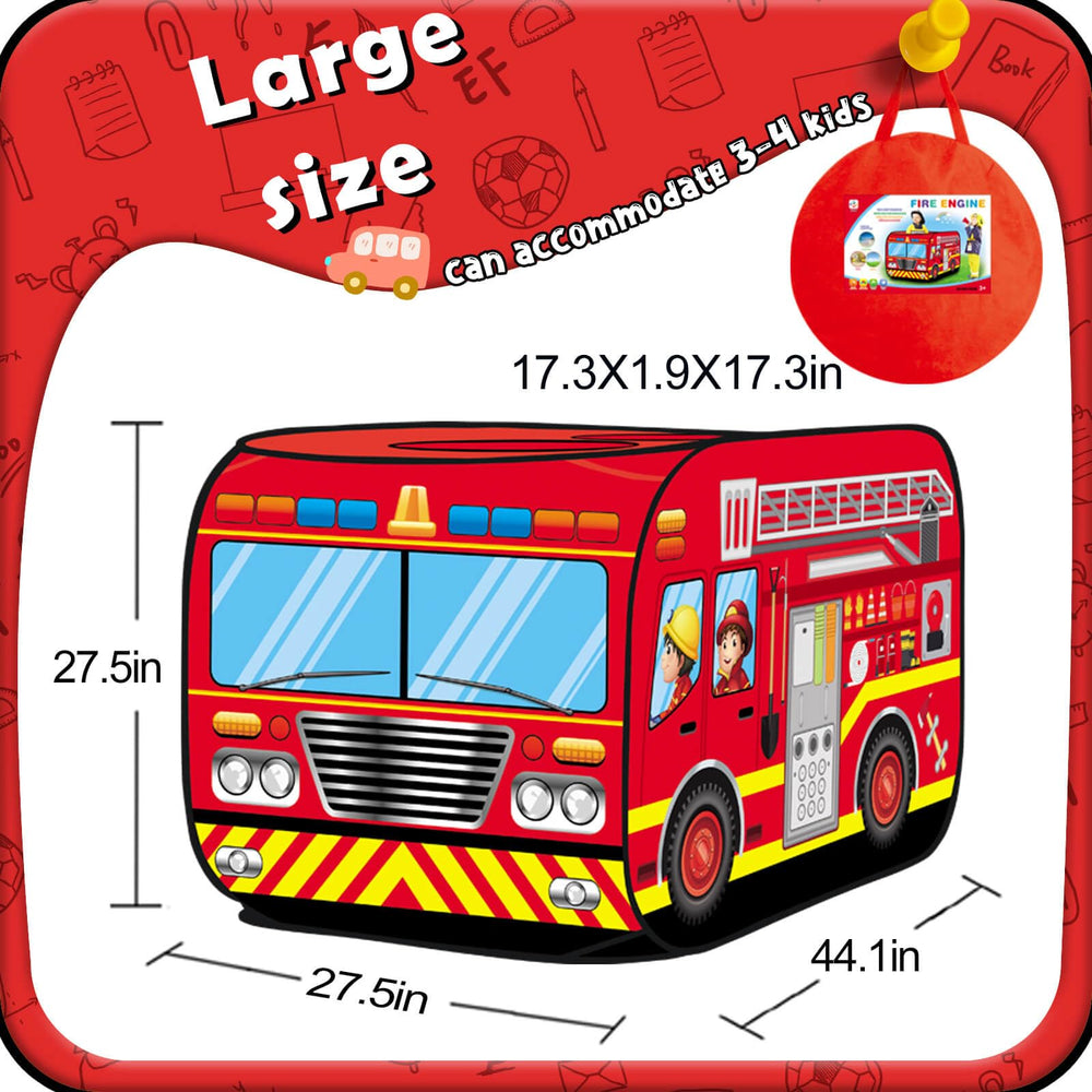 Britik Fire Truck Pop Up Tent safety features and sturdy design.