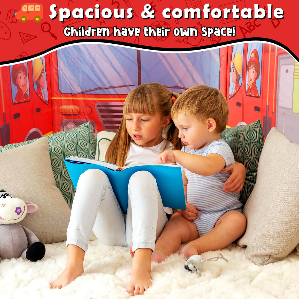 Britik Fire Truck Pop Up Tent spacious area for up to four kids.