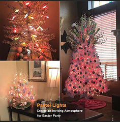 Brizled indoor outdoor Easter lights suit patios, trees, and fences.