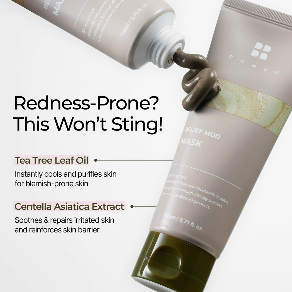 BRMUD Relief Mud Mask drying for 15-20 minutes in a spa-like treatment.