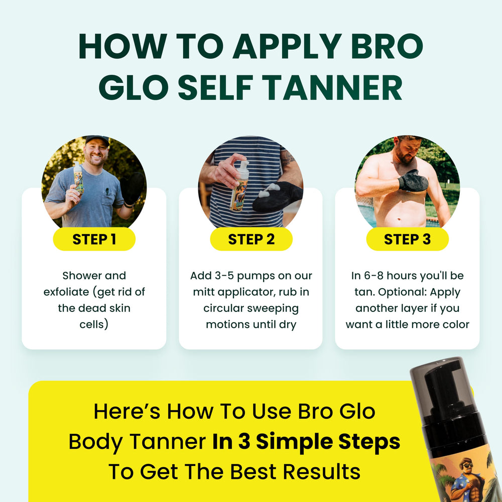 Bro Glo Self Tanner on forearm for streak-free finish