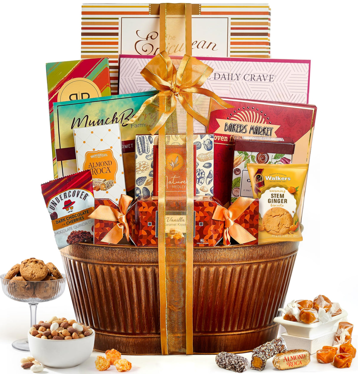 Broadway Basketeers Easter Gift Basket with ribbon for a ready-to-gift look