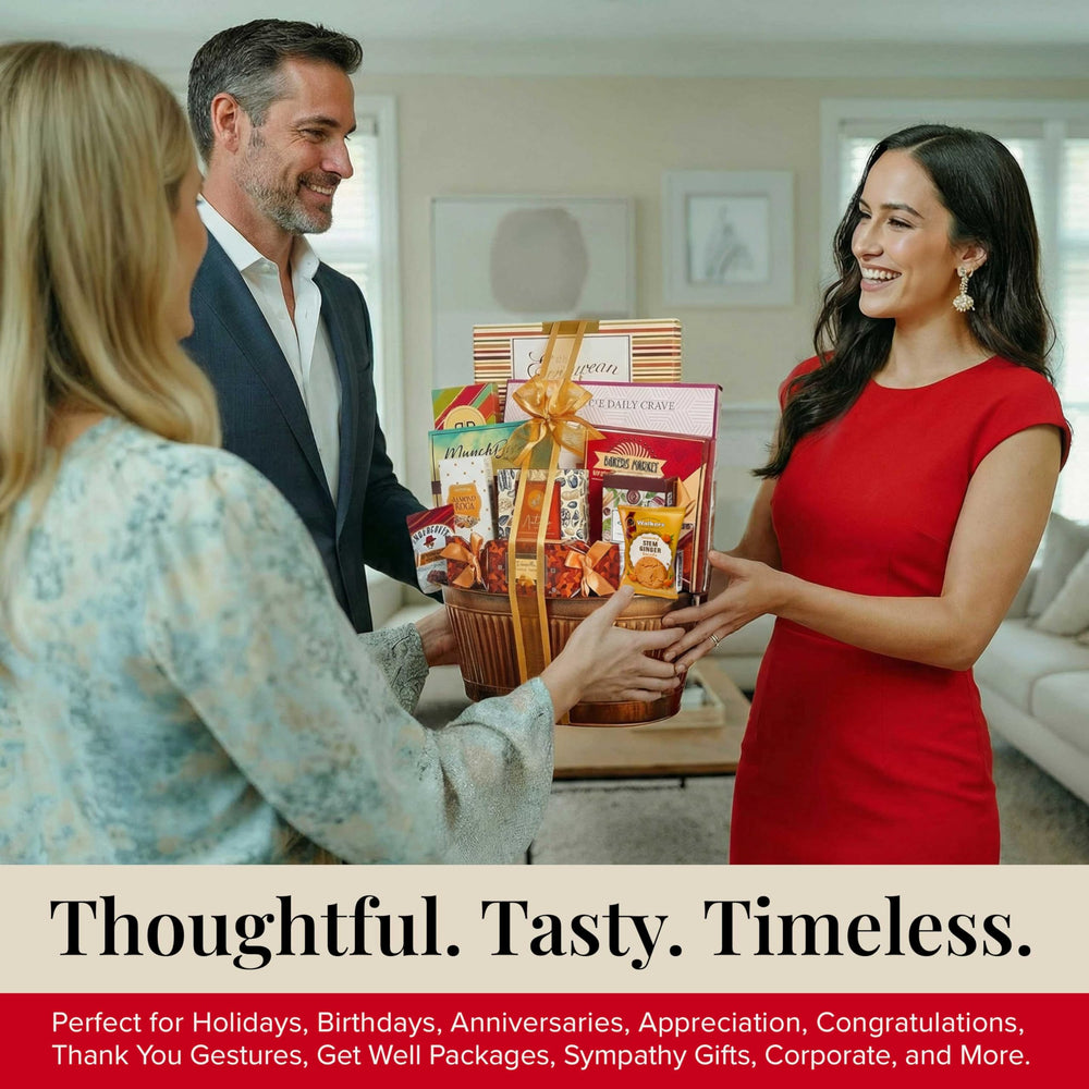 Broadway Basketeers gourmet snacks close-up showcasing sweet and savory varieties