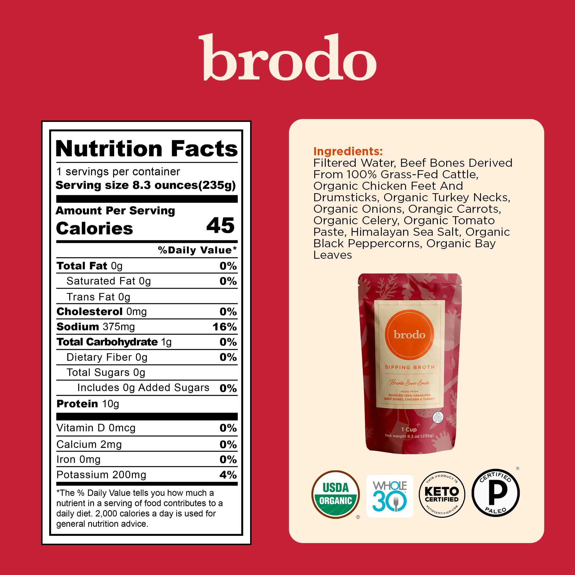 Brodo grass-fed beef pouch highlighting rich broth for cooking base