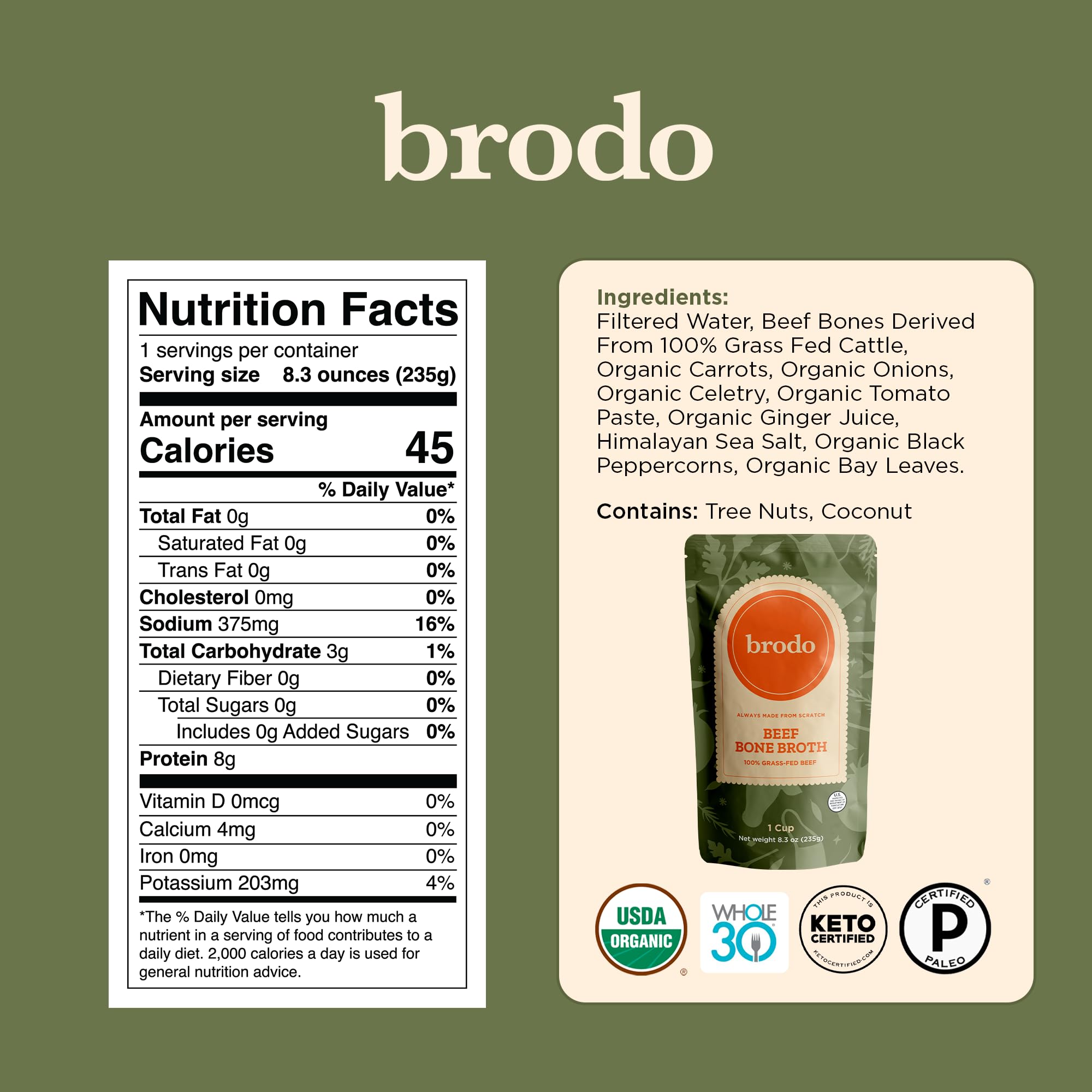Brodo collagen-rich bone broth being poured into cup for sipping