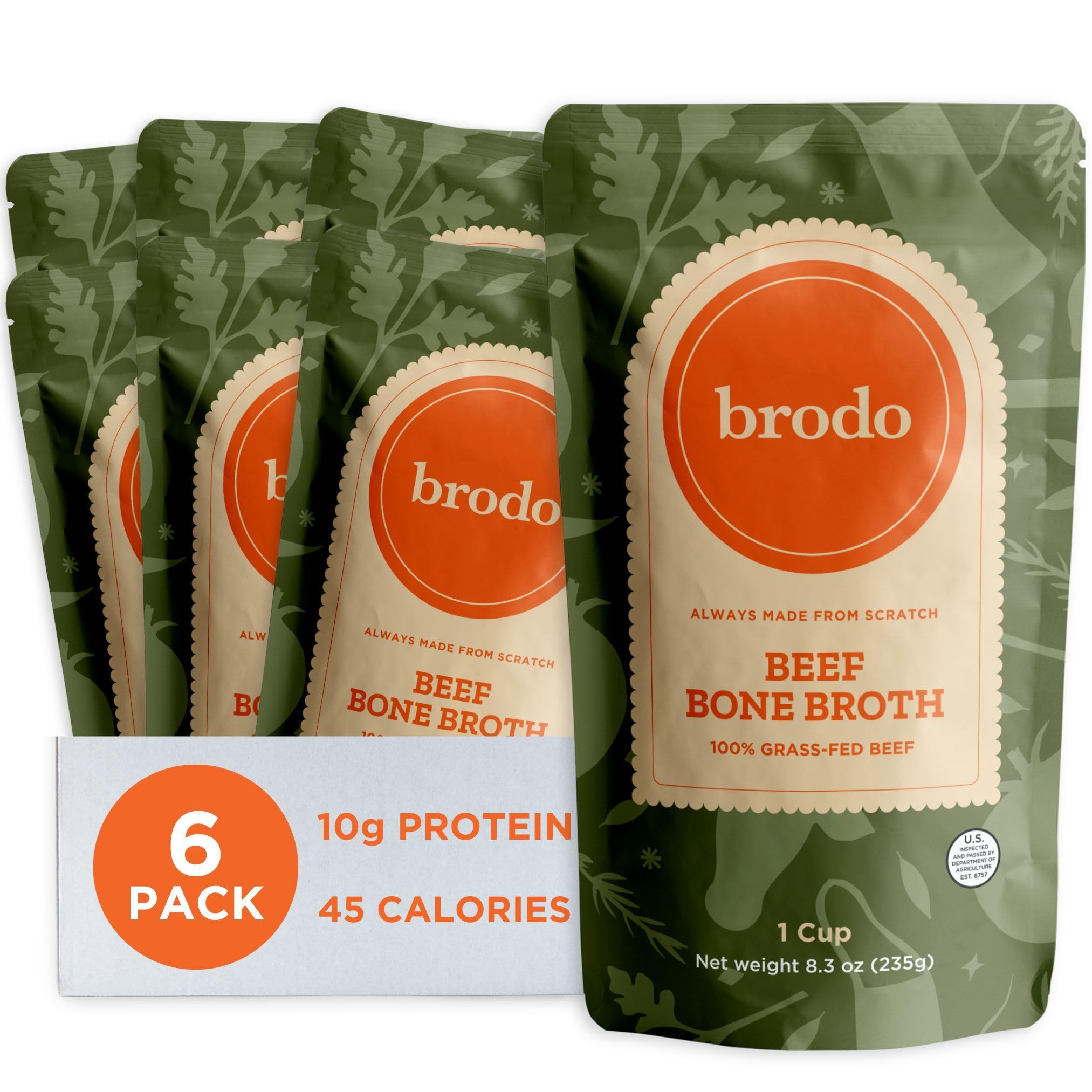 Brodo grass-fed beef bone broth pouch ready to heat for a comforting protein-rich sip.