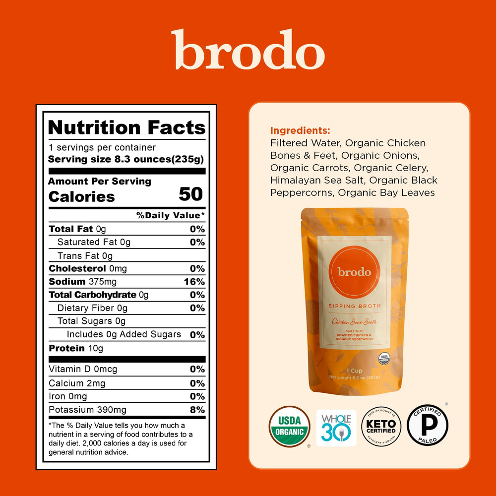 Brodo organic beef bone broth simmered in clear, deep flavor bowl
