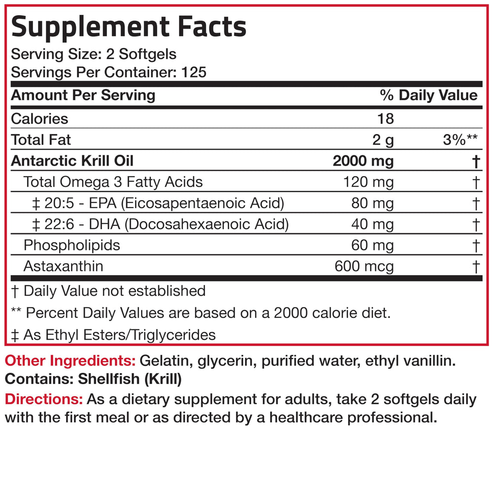 Bronson Antarctic Krill Oil bottle shows 250 softgels for long-term use.