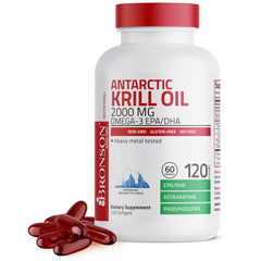 Bronson Antarctic Krill Oil 2000mg bottle with capsules supports overall wellness