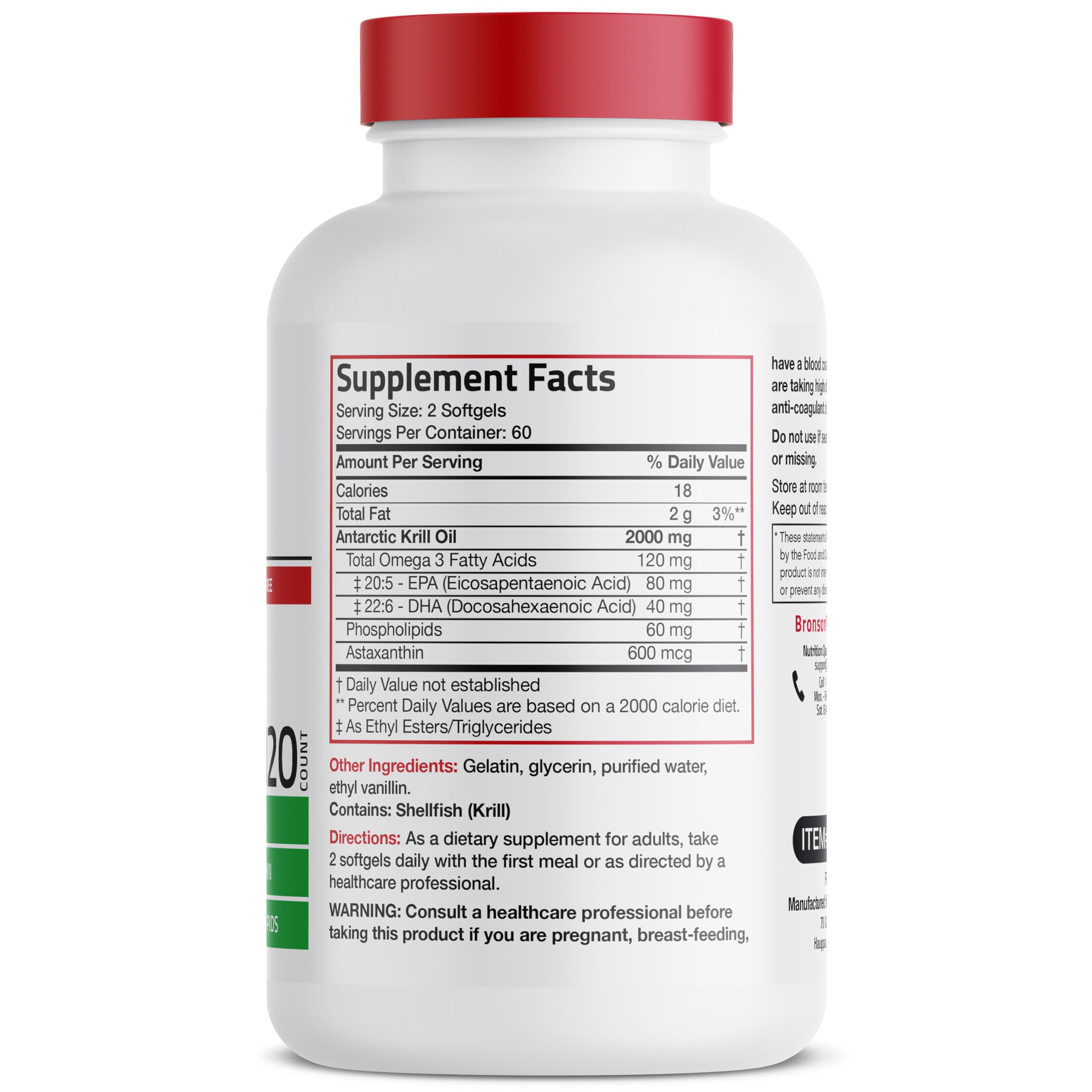 Bronson Antarctic Krill Oil softgels close-up highlighting omega-3 content for daily use