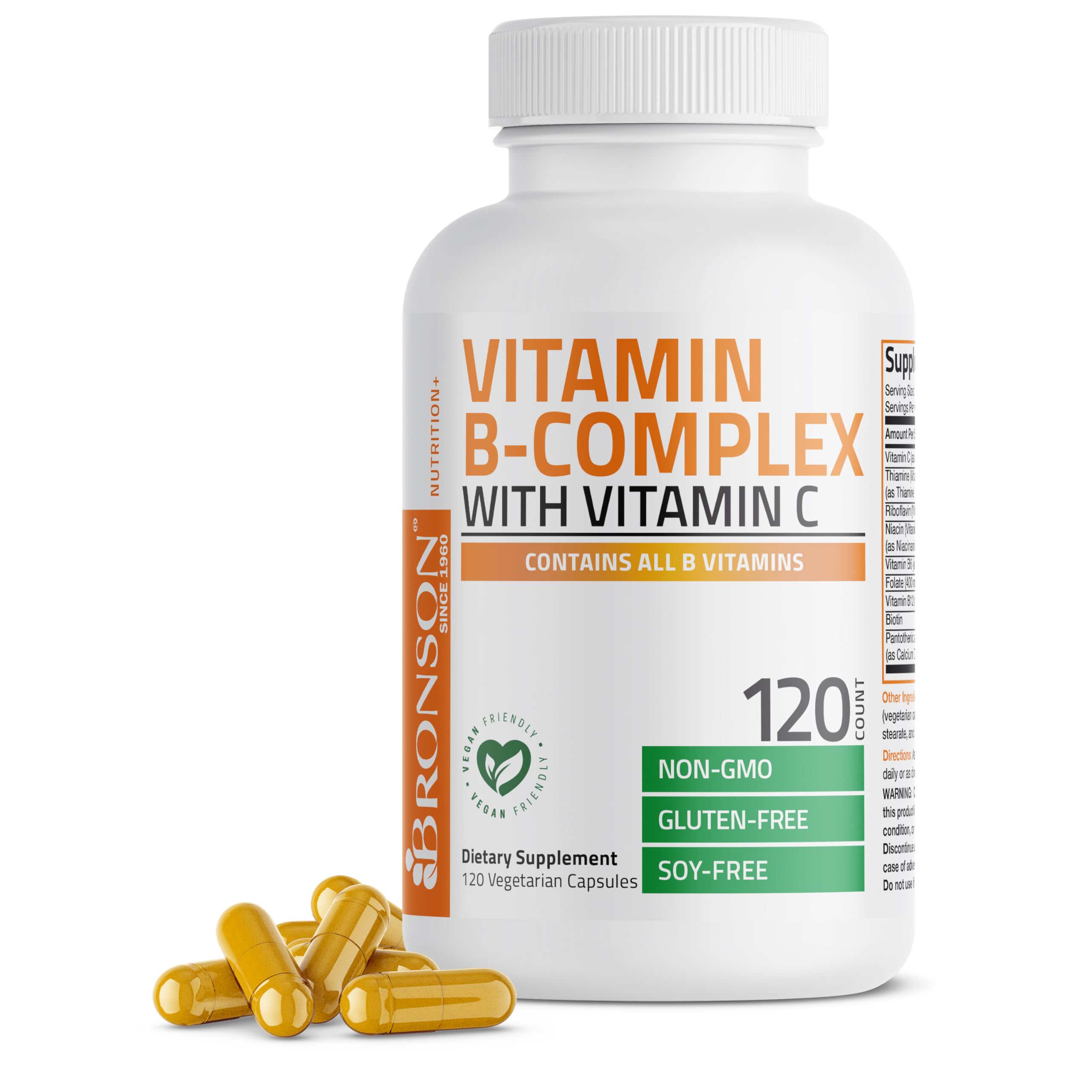 Bronson Vitamin B Complex bottle label highlighting energy support.