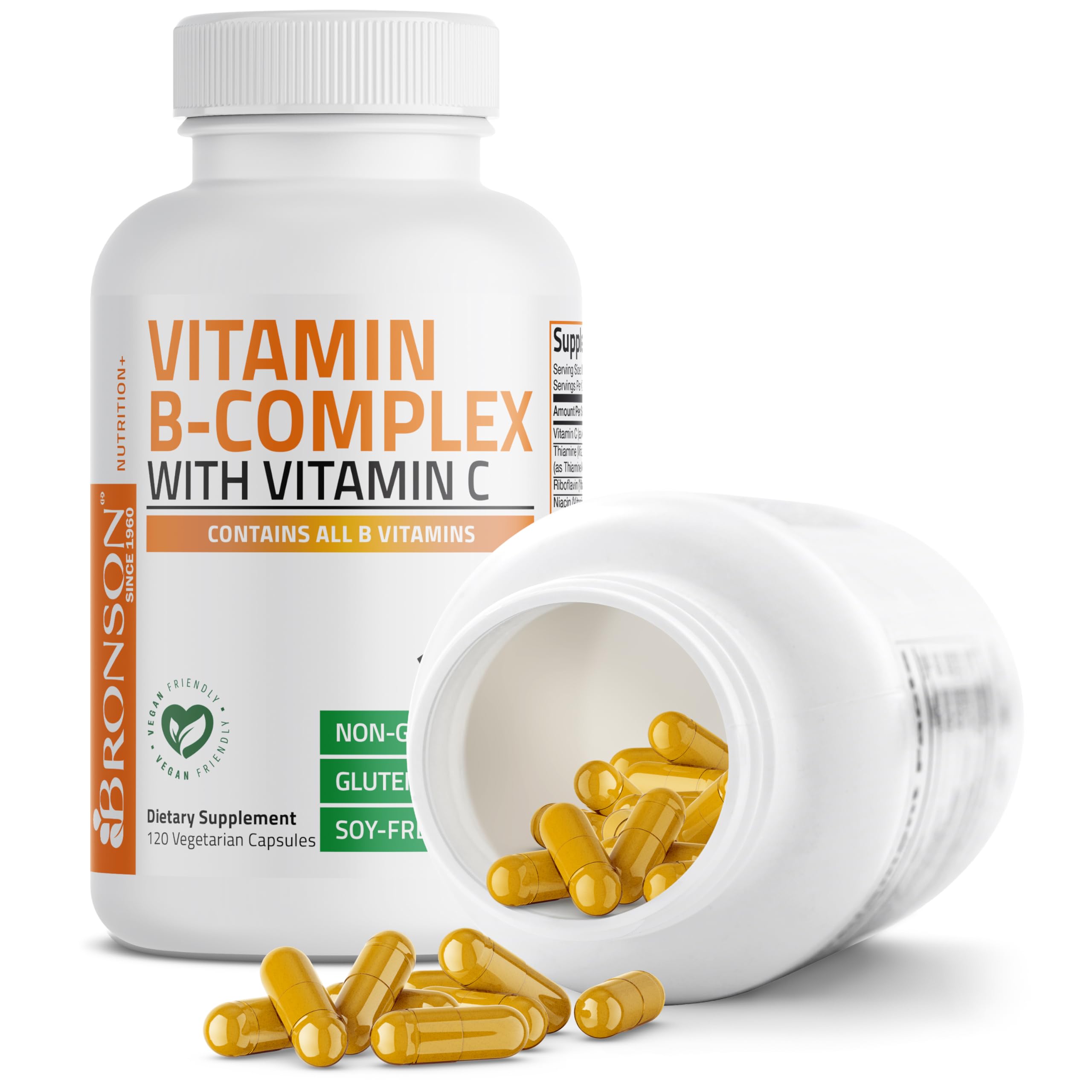 Bronson Vitamin B Complex capsules with a glass of water during a daily routine.