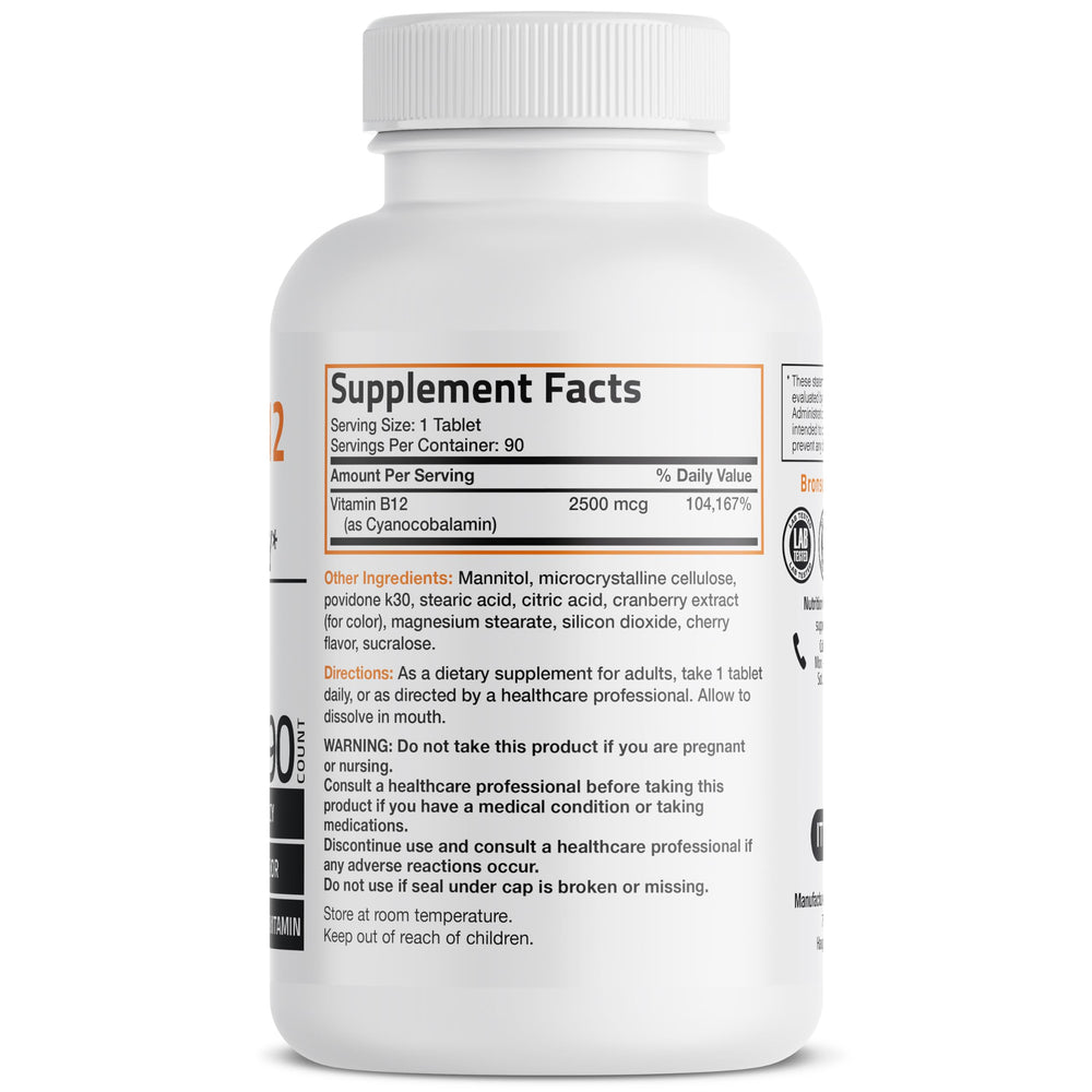 Bronson B12 cherry tablets deliver rapid energy for busy mornings.