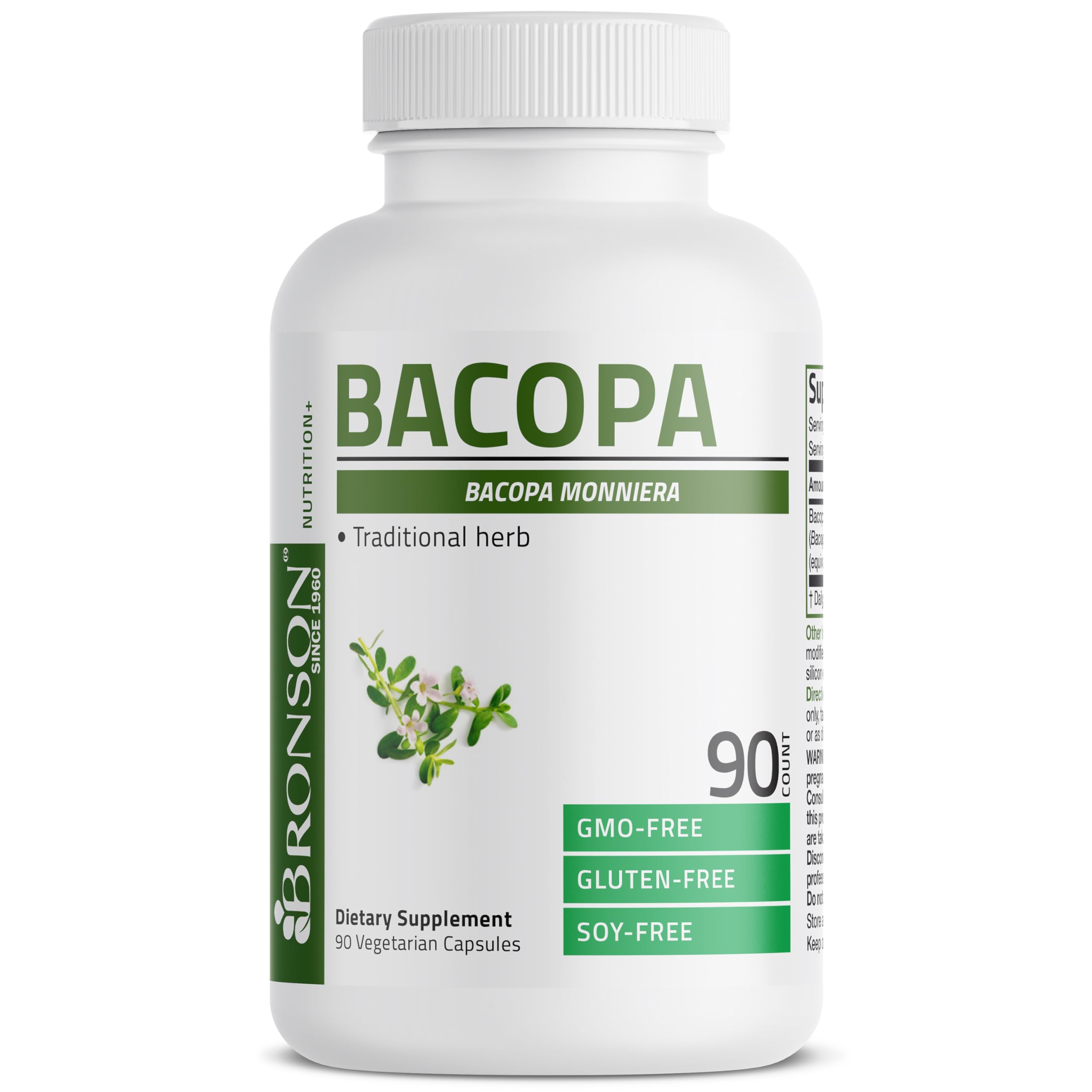 Bronson Bacopa gluten-free and soy-free labeling supports allergy-conscious choices.