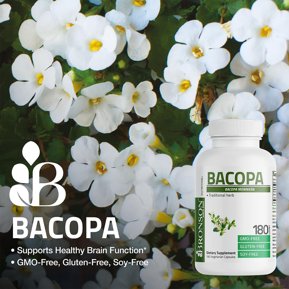 Bronson Bacopa vegan formula emphasizes plant-based capsules for mindful supplementation.