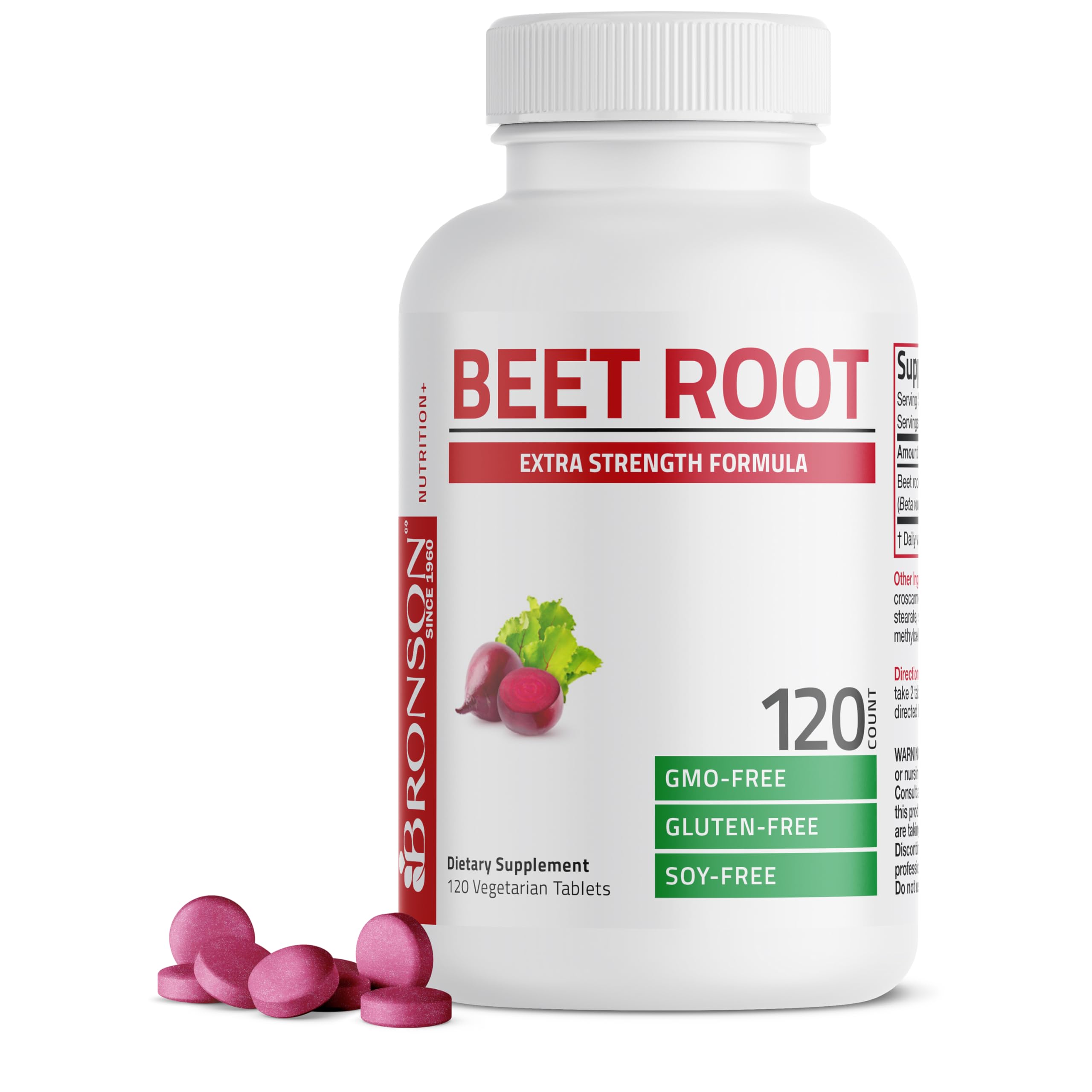 Bronson Beet Root Extra Strength bottle front showing vegan formula for daily wellness.