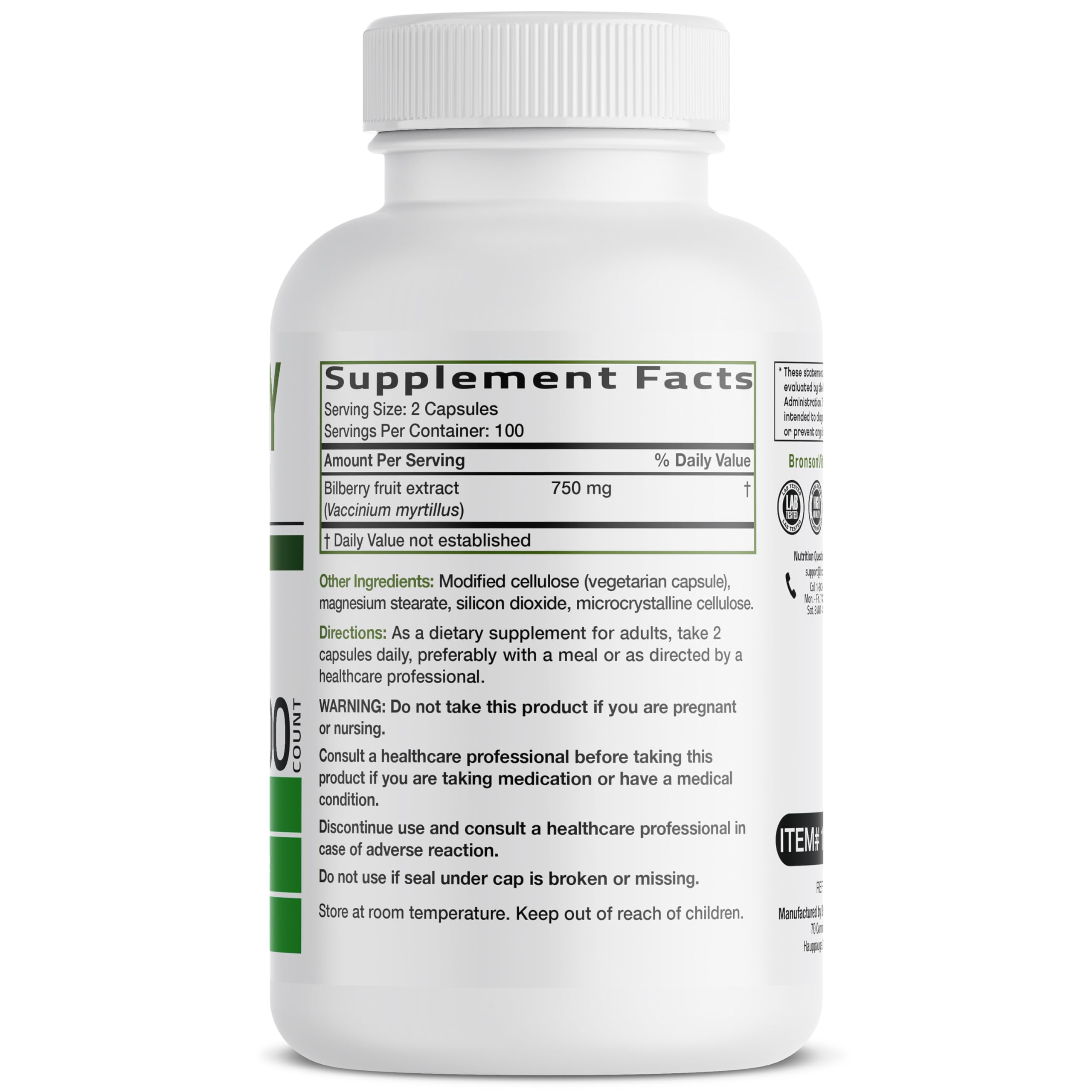 Bronson Bilberry capsules pour demonstrates easy daily use for potential vision support.