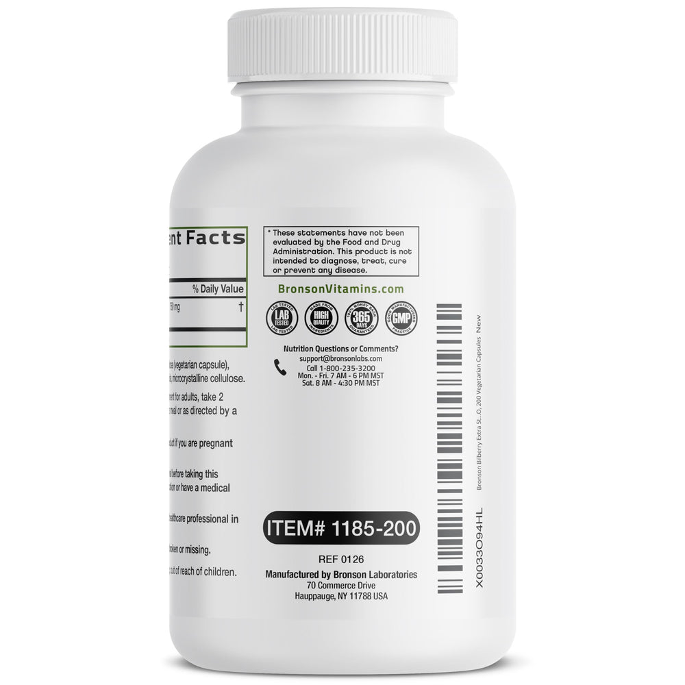Bronson Bilberry daily-use capsules graphic suggests simple everyday routine integration.