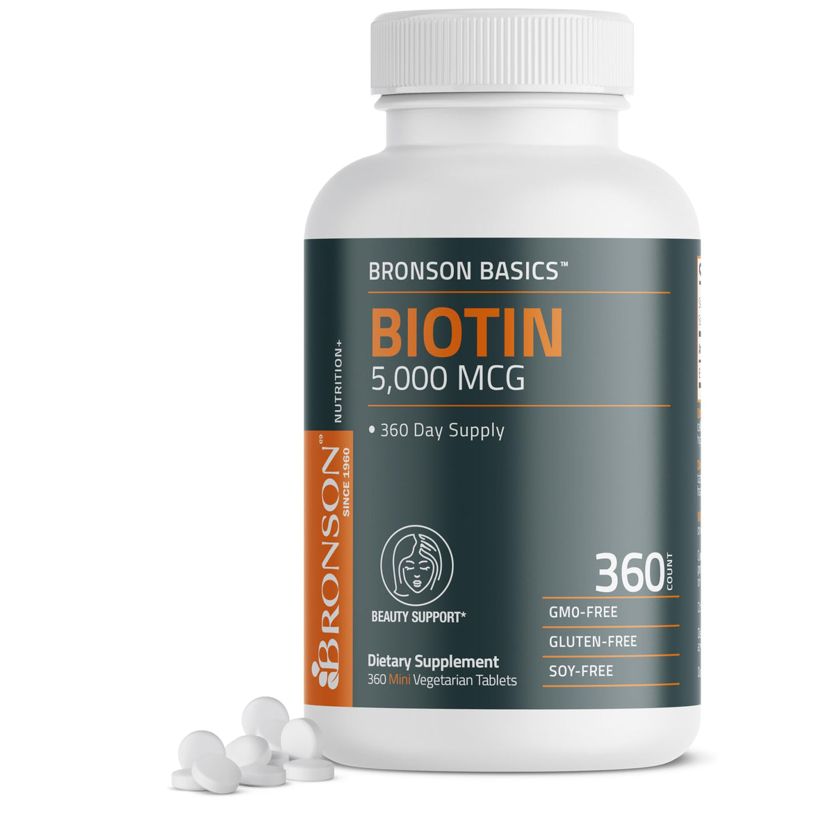 Bronson Biotin 5,000 mcg tablet front view for daily beauty support