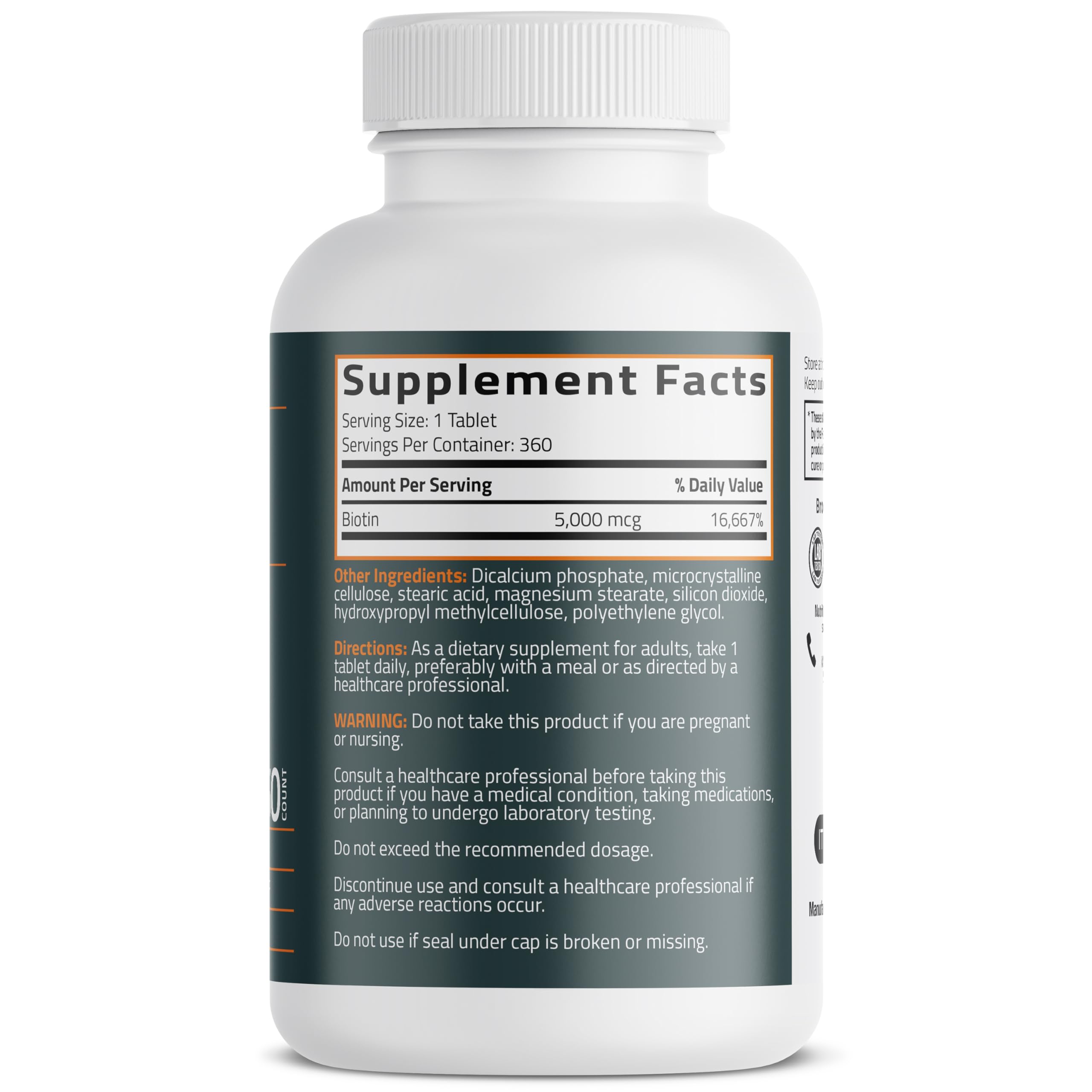 Bronson Biotin bottle and label showing high potency vitamin details