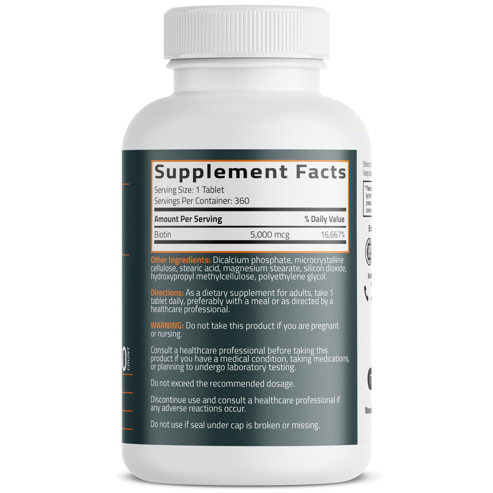 Bronson Biotin bottle and label showing high potency vitamin details