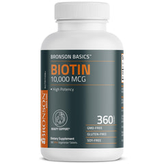 Bronson Biotin mini-tablets; hair and nails support is clearly visible.