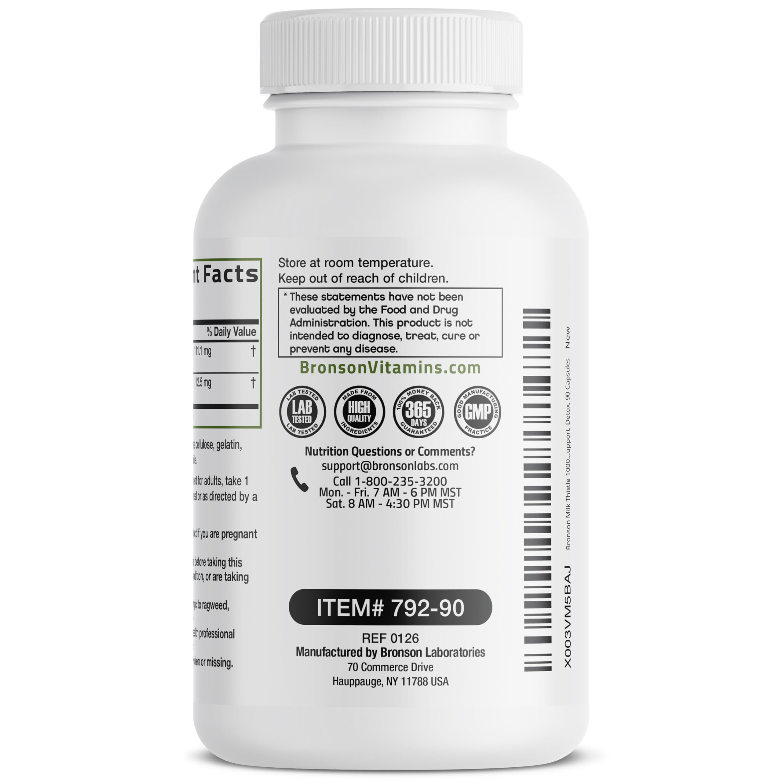 Bronson bottle and packaging emphasizing non-GMO status and product integrity.