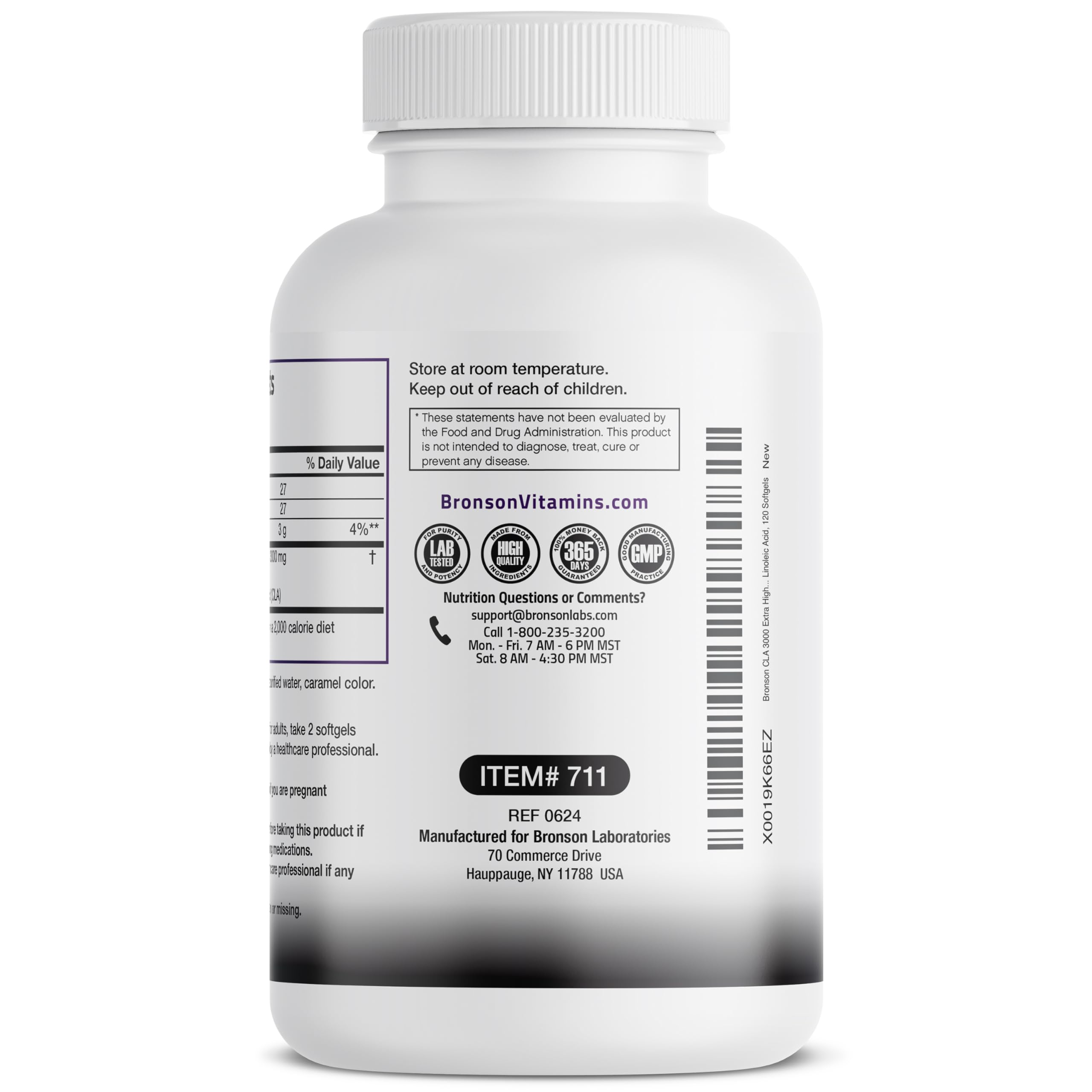 Bronson CLA 3000 cGMP facility; quality manufacturing.