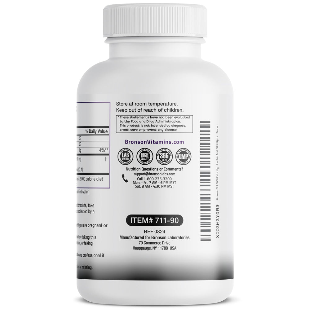 Serving dose image showing two softgels per Bronson CLA 3000 serving.