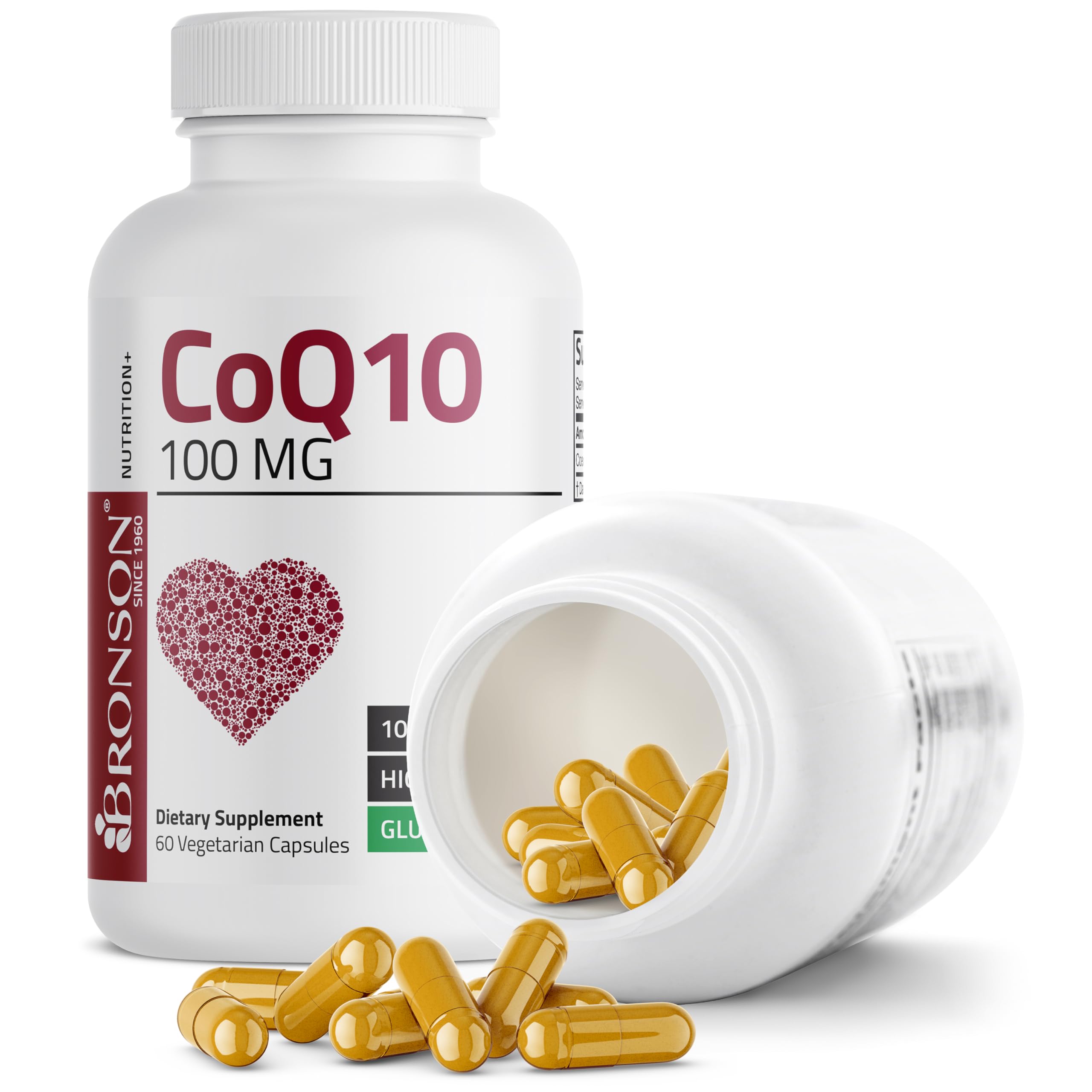 Bronson CoQ10 individual capsule close-up with smooth texture