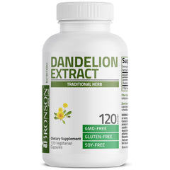 Bronson Dandelion Extract label detail emphasizing ingredients and notes