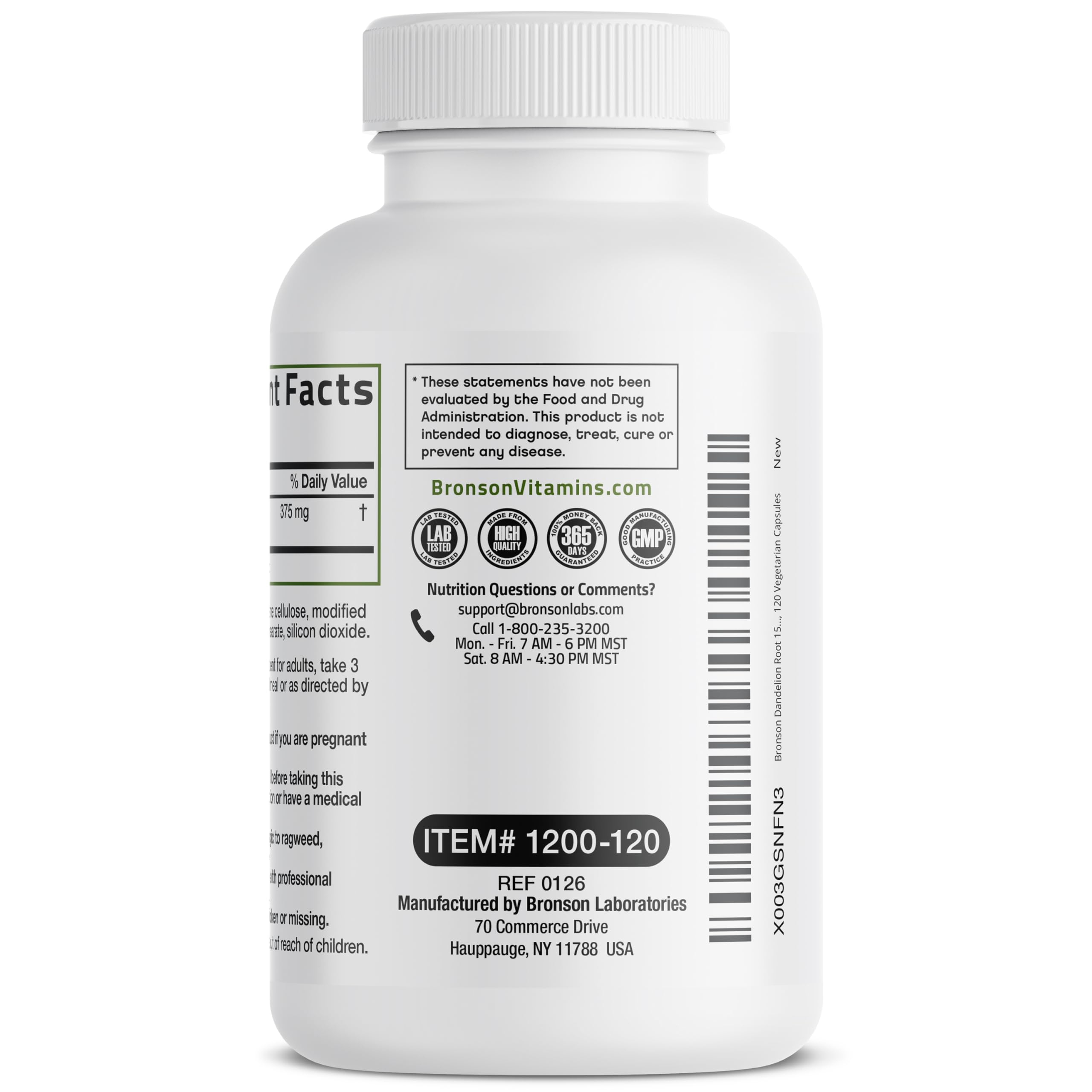 Bronson Dandelion Extract vegetarian capsules ready for daily use