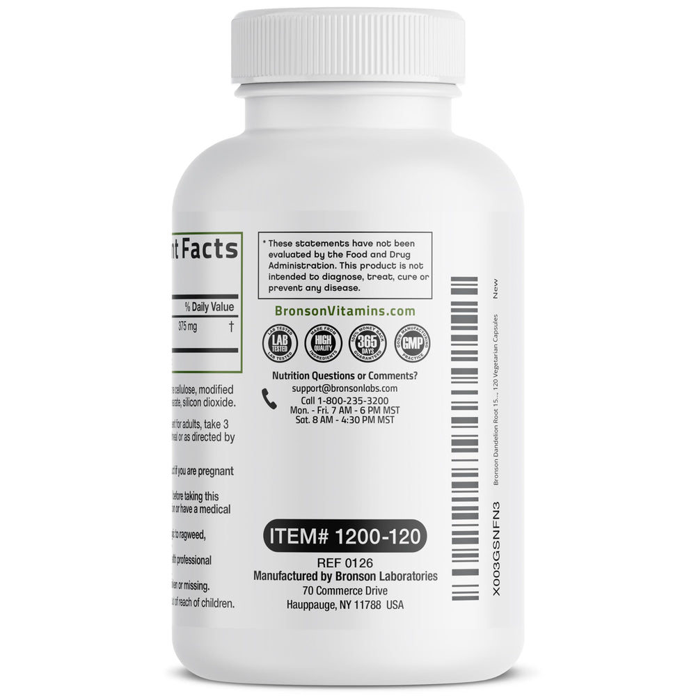 Bronson Dandelion Extract vegetarian capsules ready for daily use