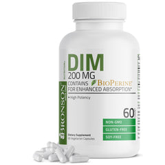Bronson DIM 200mg bottle with label highlighting product and quality.