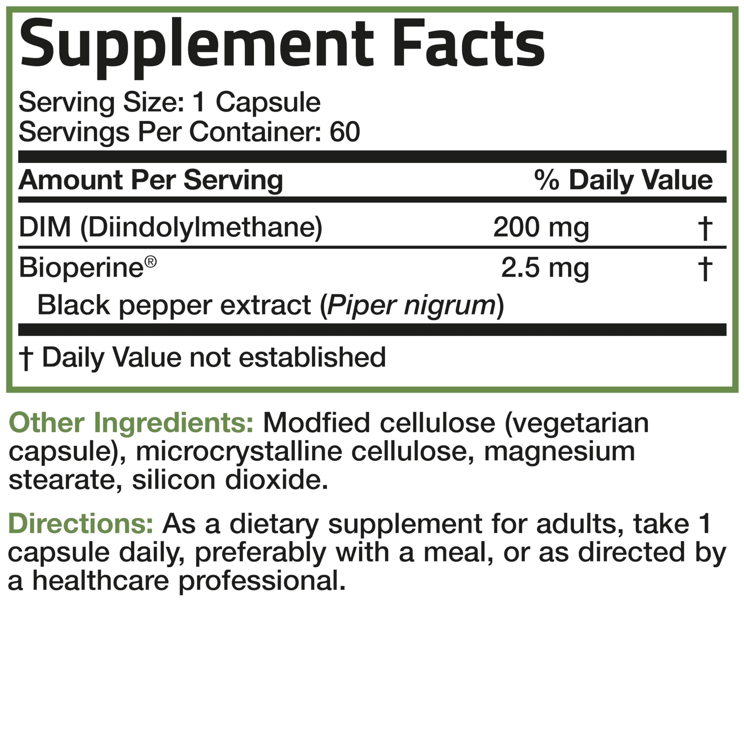 Bronson DIM 200mg dosing chart for planning daily intake.
