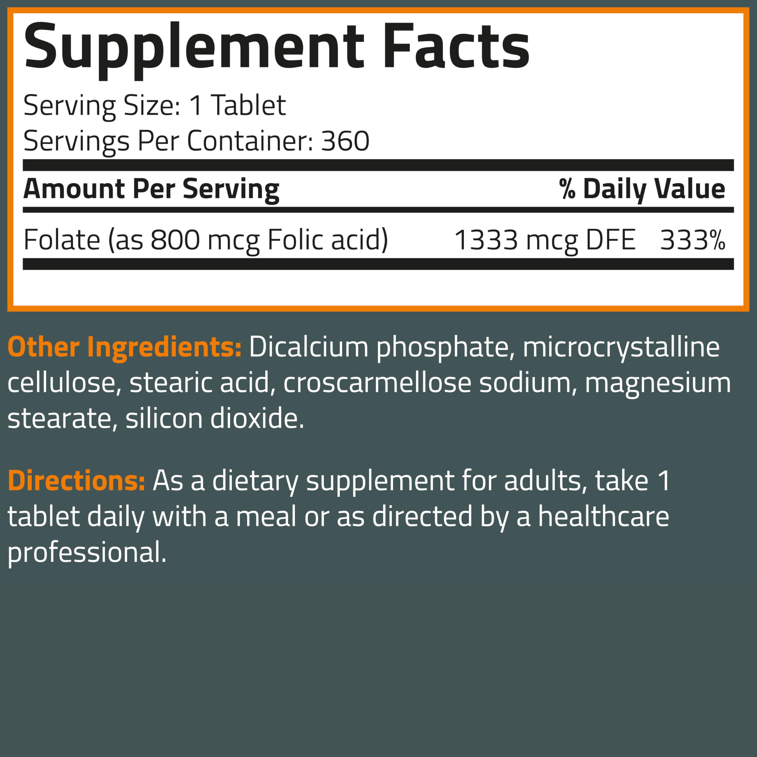 Bronson Folic Acid 800 MCG bottle next to GMP badge