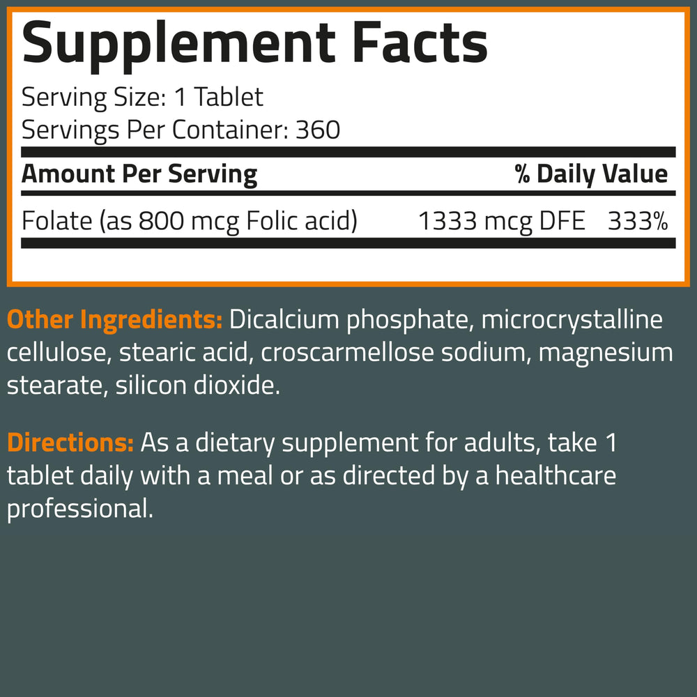 Bronson Folic Acid 800 MCG bottle next to GMP badge