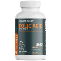 Bronson Folic Acid 800 MCG nutrition label display